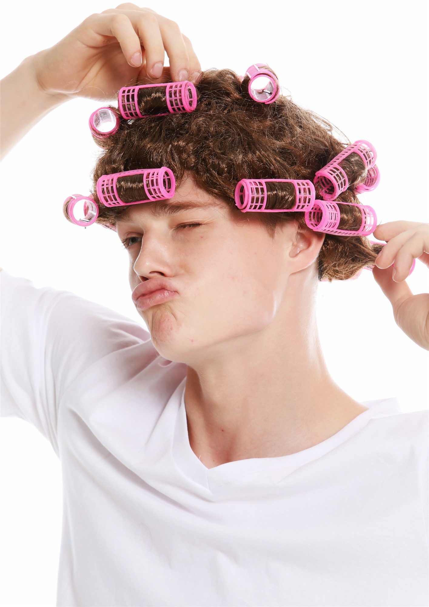 Women's party wig carnival Halloween housewife hair roller brown trashy 4204, view 7, WIG ME UP: Your Perücken Online Shop Party Wig, Ladies, golden brown, curled, short