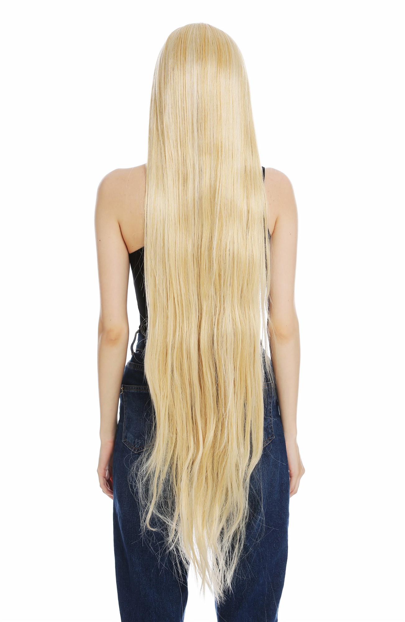 hochwertige Qualitätsperücken, Perücke super lang 120 cm glatt Mittelscheitel Blond Goldblond XR-845-24B, Ansicht 6, WIG ME UP: Ihr Perücken Online Shop glatte Tressen-Perücke mit Kopfhaut-Imitat Goldblond sehr lange Haare für Damen