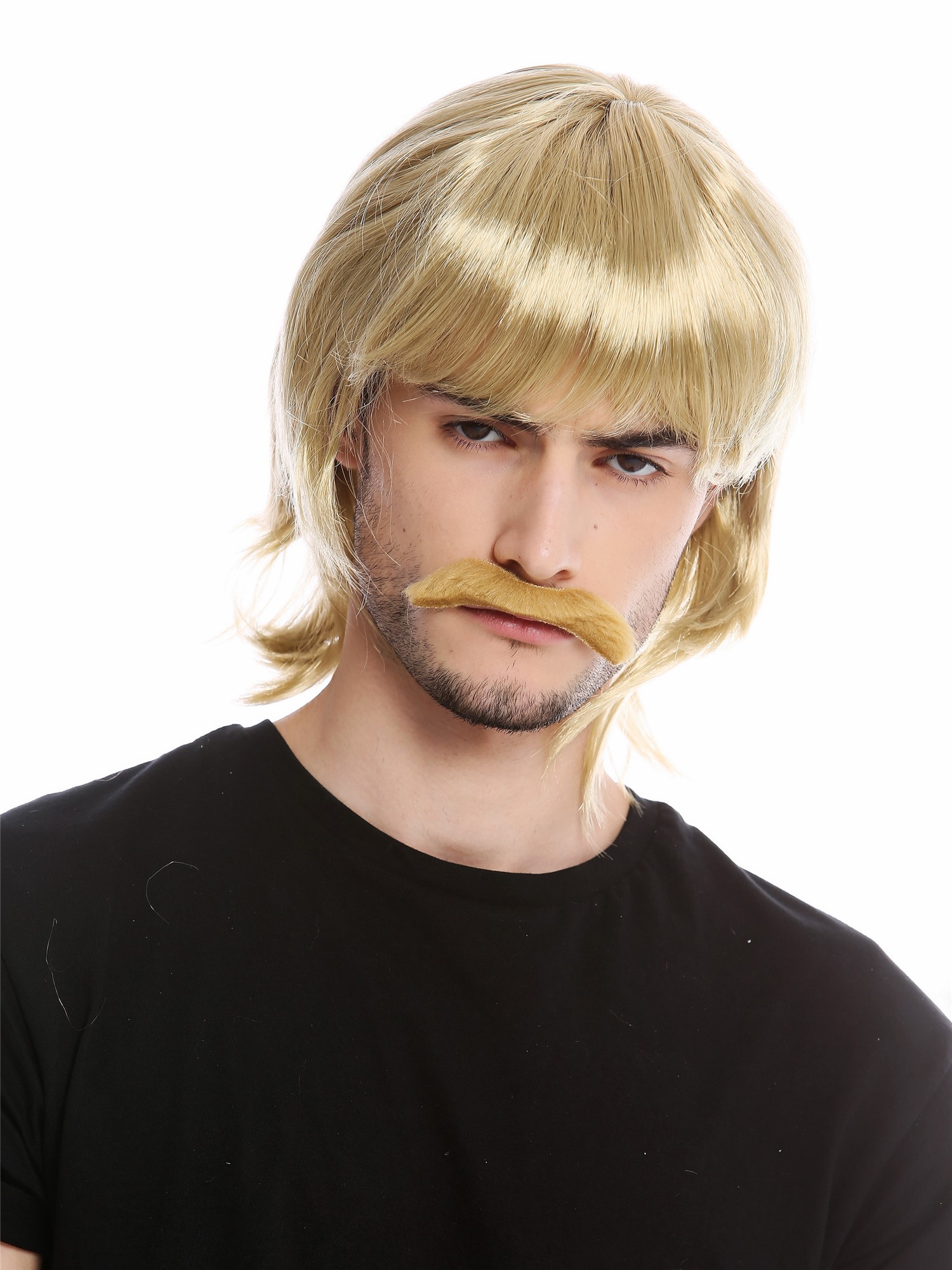 günstige Party Perücke, Perücke Bart Set 70er Jahre Bulle Blond 91105-ZA89, Vorderansicht, WIG ME UP: Ihr Perücken Online Shop glatte Party Perücke Blond schulterlange Haare für Herren