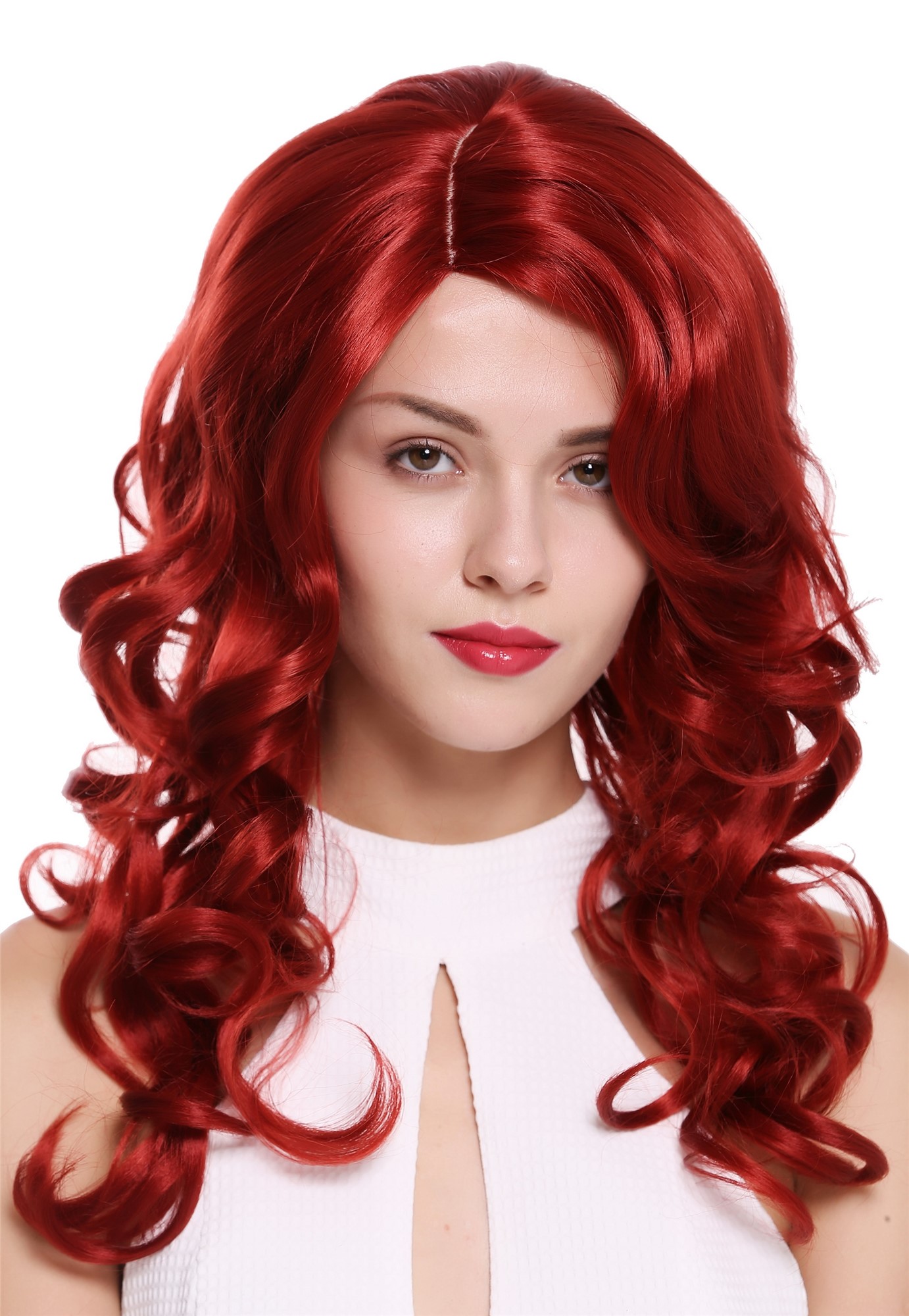 Lady women wig long wavy parting teased volume red Diva DW1948, front view, WIG ME UP: Your Perücken Online Shop Quality Wigs, Ladies, fire red, wavy, long