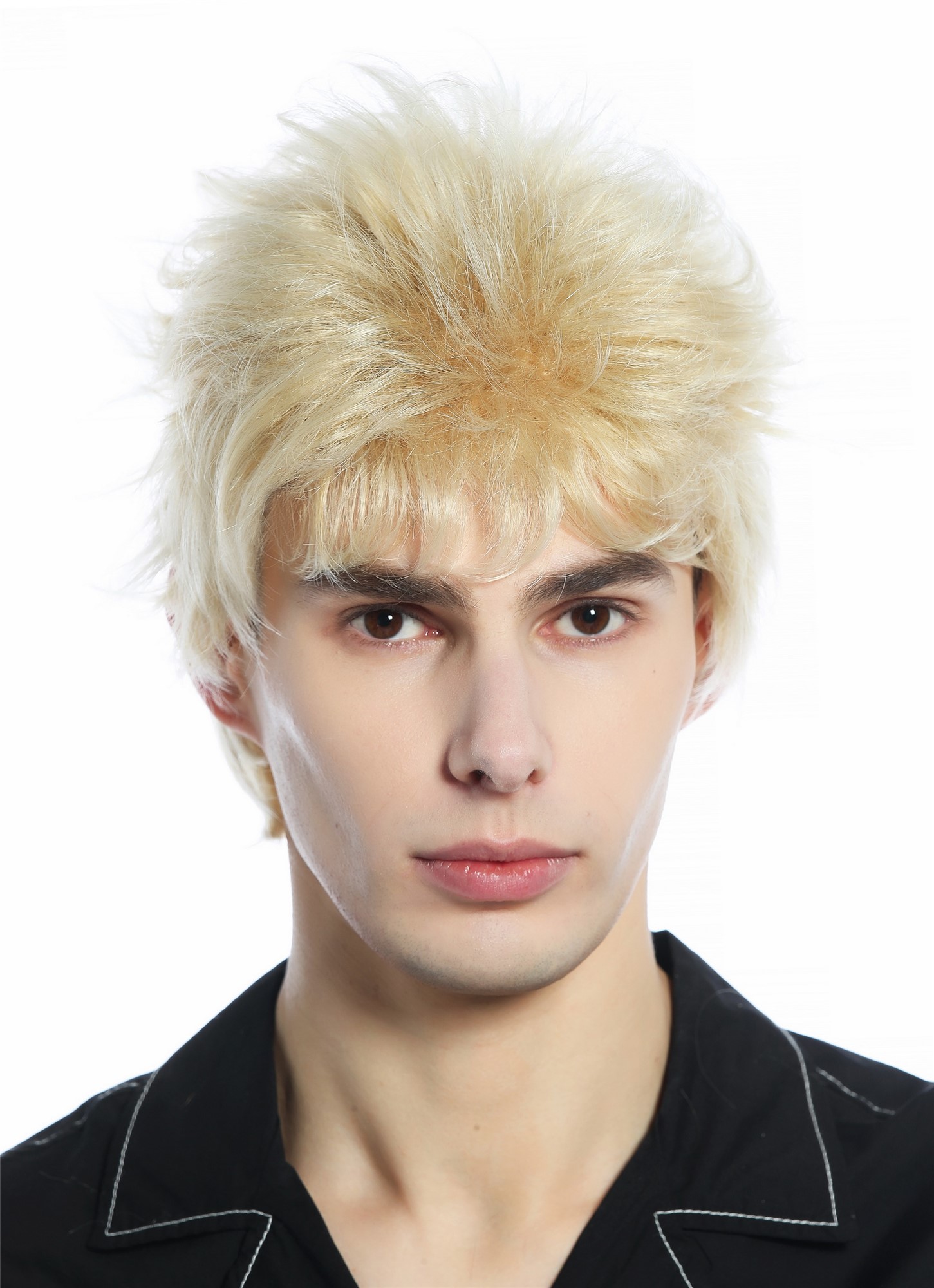 Wig unisex short wild unkempt 80s retro style blond platinum highlights M-252A , front view, WIG ME UP: Your Perücken Online Shop Quality Wigs, Unisex, Blondmix, straight, short