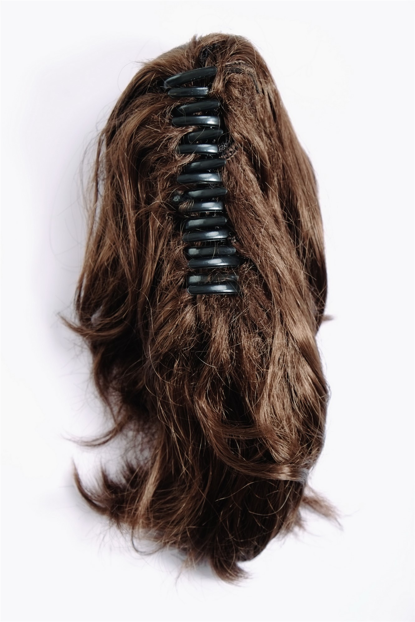 hochwertiges Haarteil Mittel-Aschbraun kurz wild Befestigung mit Butterfly-Klammer Modell: T6545, Ansicht 4, WIG ME UP: Ihr Perücken Online Shop glattes Zopf-Haarteil Mittel-Aschbraun 20 cm lang