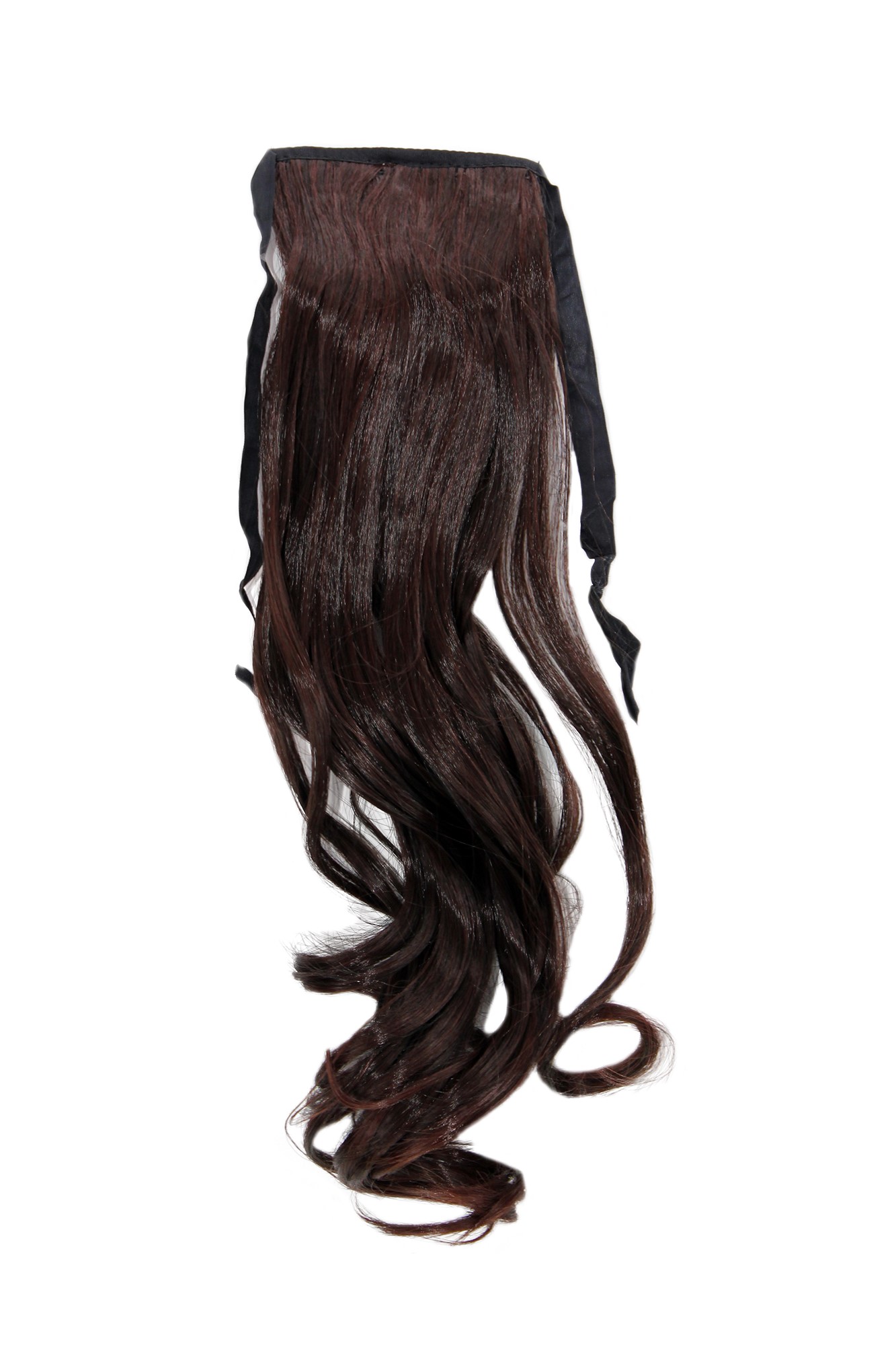 hochwertiges Haarteil Mahagoni-Braun-Mix wellig Bändchen + Klammer Befestigung YZF-TC18-2T33, Vorderansicht, WIG ME UP: Ihr Perücken Online Shop welliges Zopf-Haarteil Dunkel Mahagoni, Baun 45 cm lang