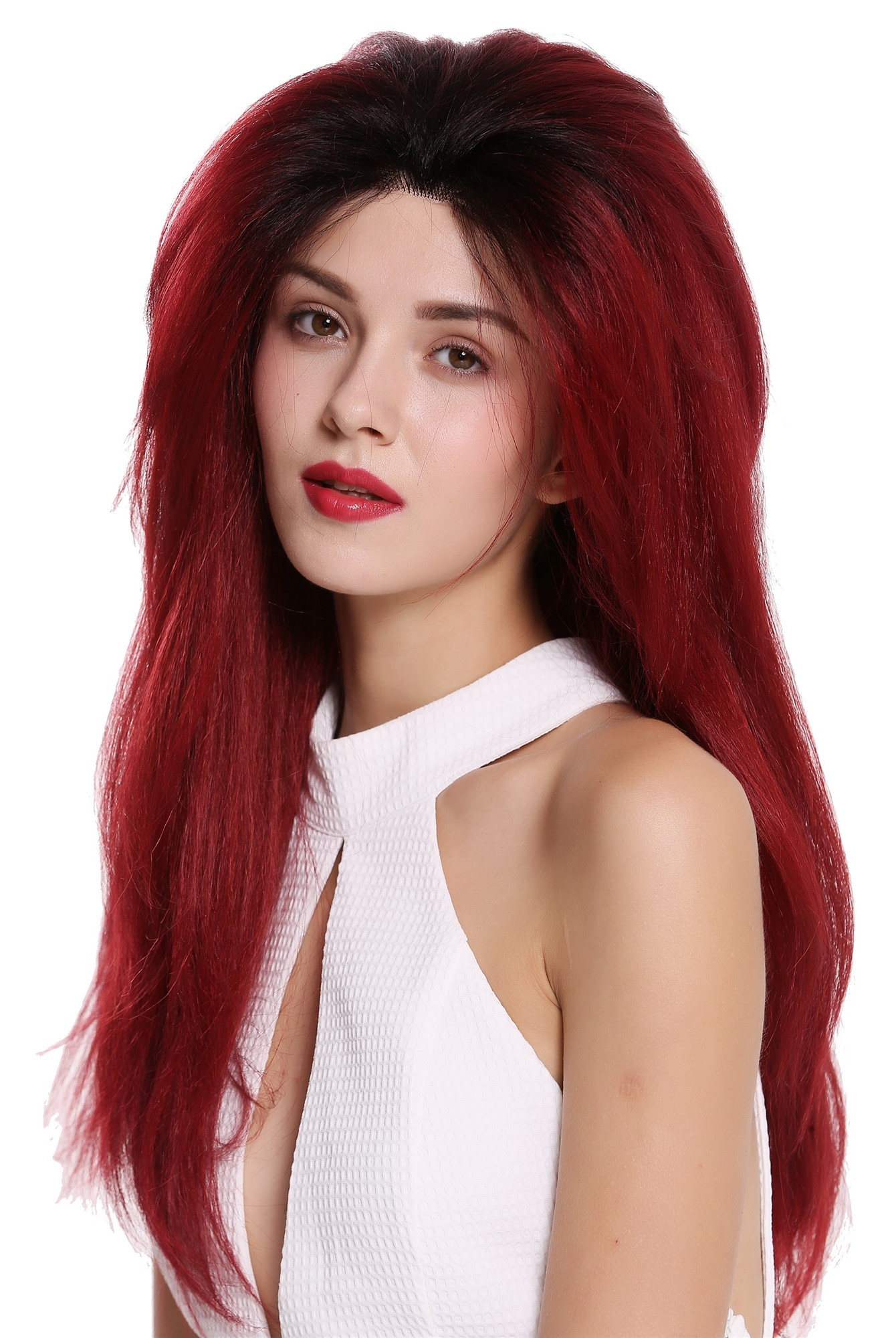 Quality Wigs, Ladies, garnet red-velvet black mix, straight, long