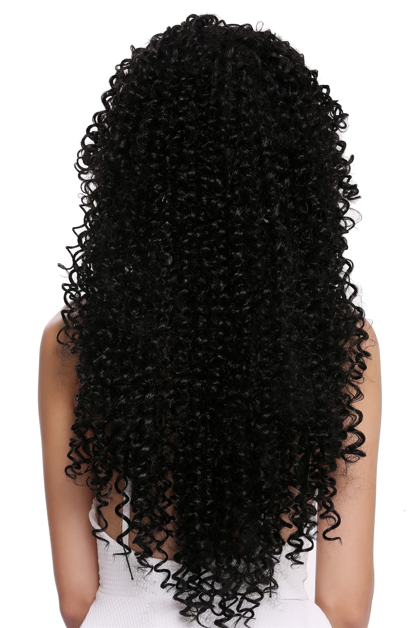 hochwertige Qualitätsperücken, Perücke Lang Locken Afro Schwarz DW2315-1B, Ansicht 4, WIG ME UP: Ihr Perücken Online Shop lockige Tressen-Perücke Samtschwarz sehr lange Haare für Damen
