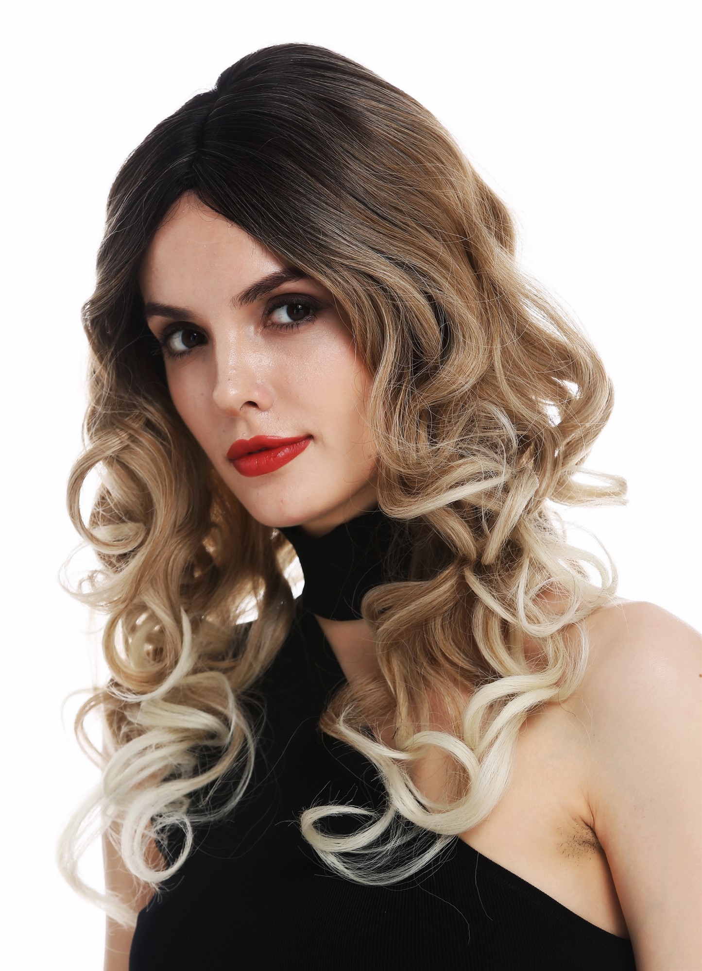 Lady wig long curls middle parting ombre Balayage brown blonde platinum TYM-1024, view 2, WIG ME UP: Your Perücken Online Shop Quality Wigs, Ladies, brown-blonde mix, curled, long