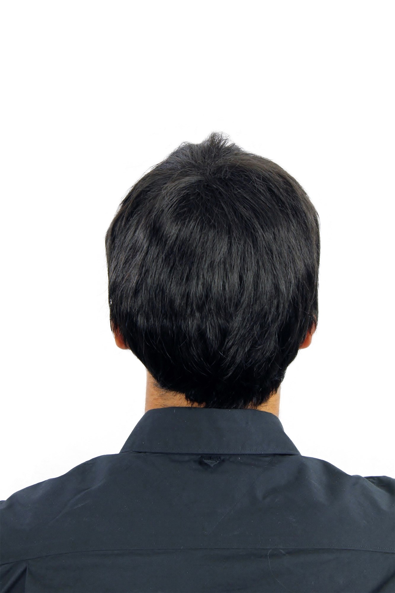 hochwertige Qualitätsperücken, Herren Perücke kurze schwarze glatte Haare K-006-1B, Ansicht 3, WIG ME UP: Ihr Perücken Online Shop glatte Tressen-Perücke Samtschwarz kurze Haare für Herren