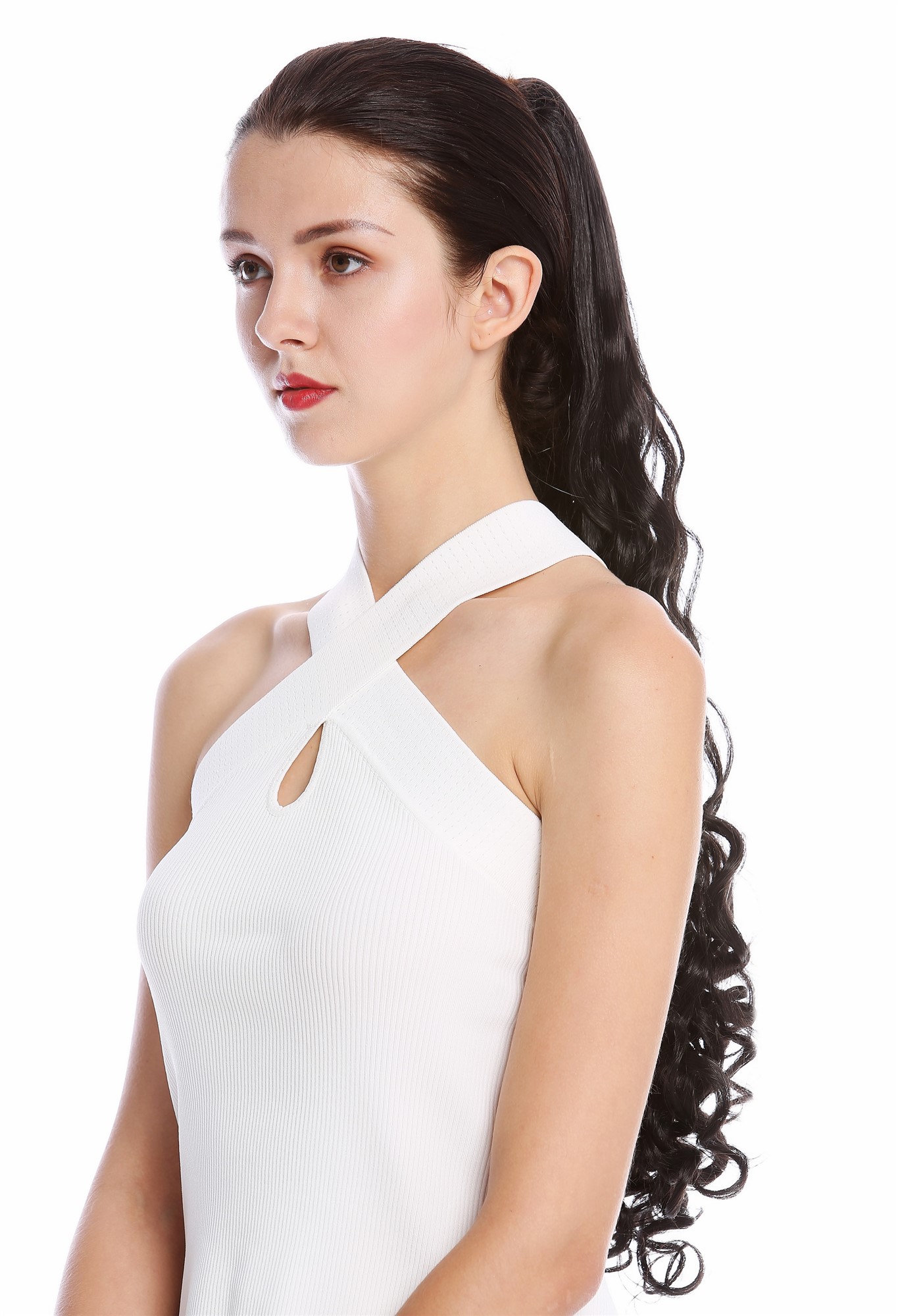 hochwertiger Zopf Pferdeschwanz Lang Lockig Schwarz N440-V-2, Ansicht 3, WIG ME UP: Ihr Perücken Online Shop lockiges Zopf-Haarteil Schwarzbraun 60 cm lang