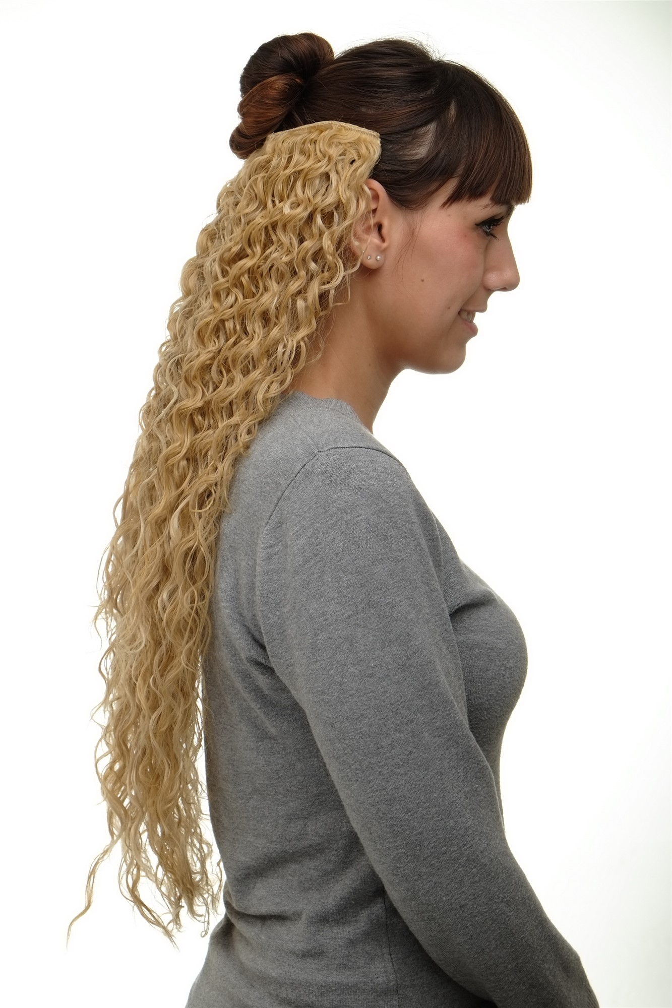 Haarteil Halbperücke 7 Clips Locken Goldblond-Hellblond-Mix H9311-611B, Ansicht 5, WIG ME UP: Ihr Perücken Online Shop lockige Halbperücke Goldblond-Hellblond-Mix 70 cm lang