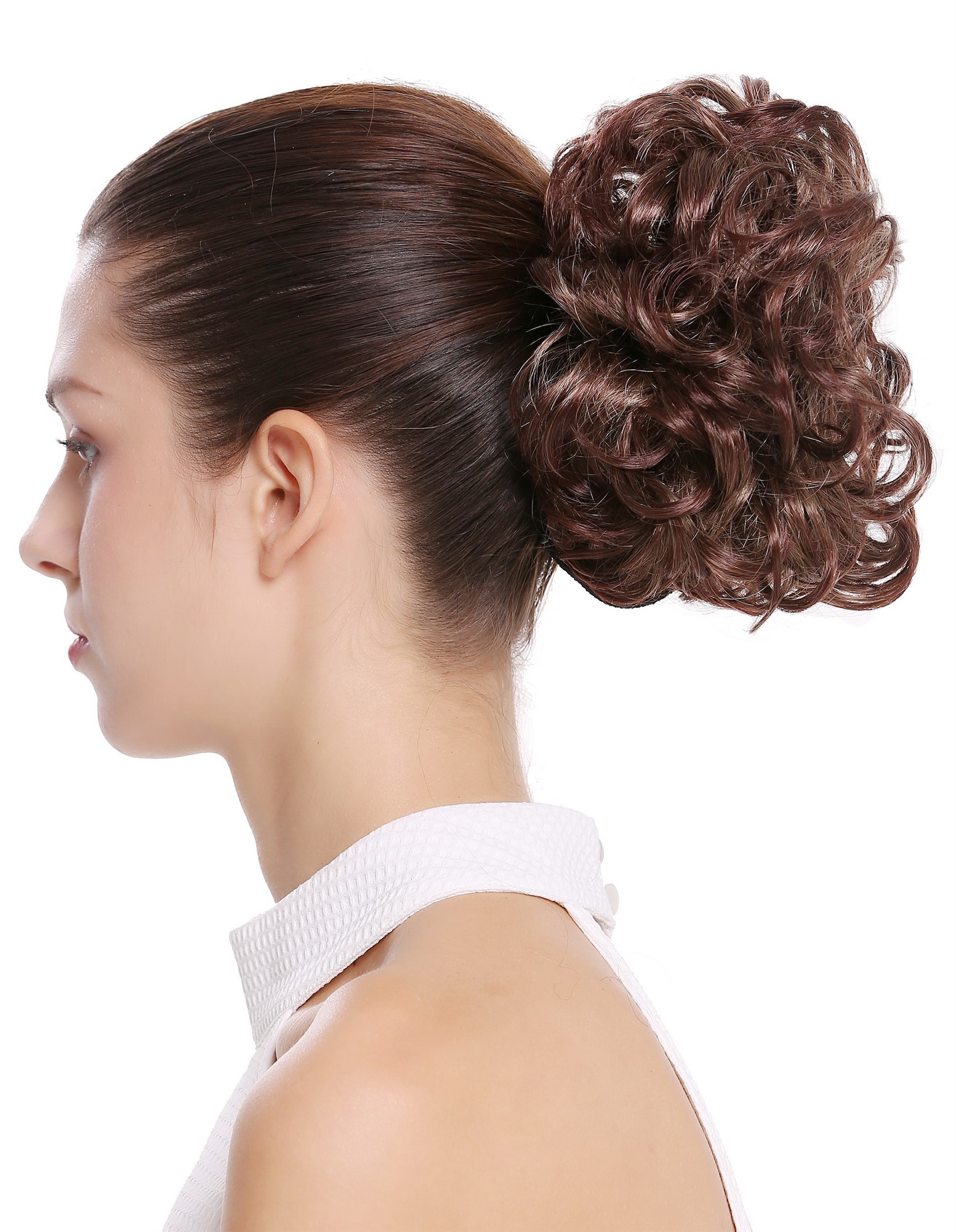 Dutt Locken Volumen Zopf kurz Braun Blond Mix Q0147-25T33, Ansicht 4, WIG ME UP: Ihr Perücken Online Shop lockiger Dutt Haarteil Blond-Braun-Mix