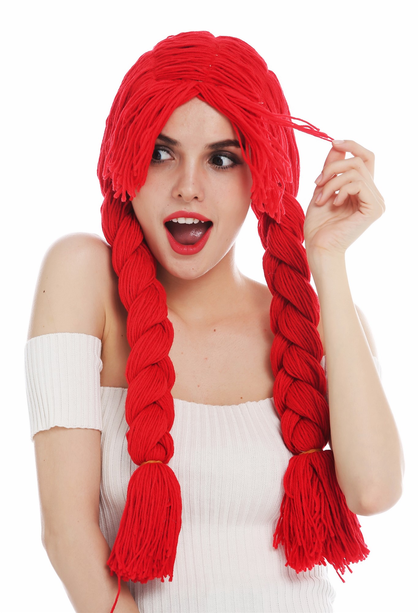 Party Wig, Ladies, fire red, Braided, long