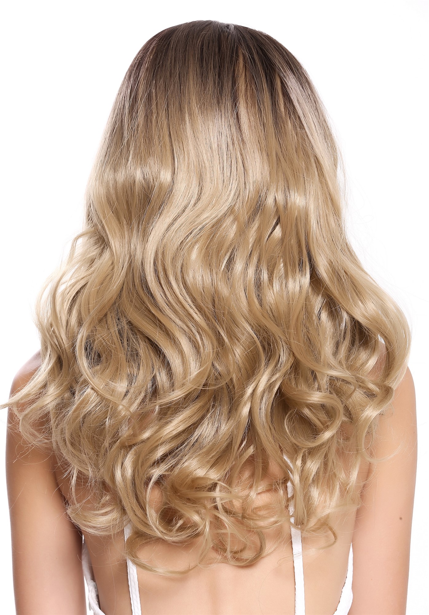 wellige Tressen-Perücke mit Kopfhaut-Imitat Dunkelbraun Blond Mix lange Haare für Damen