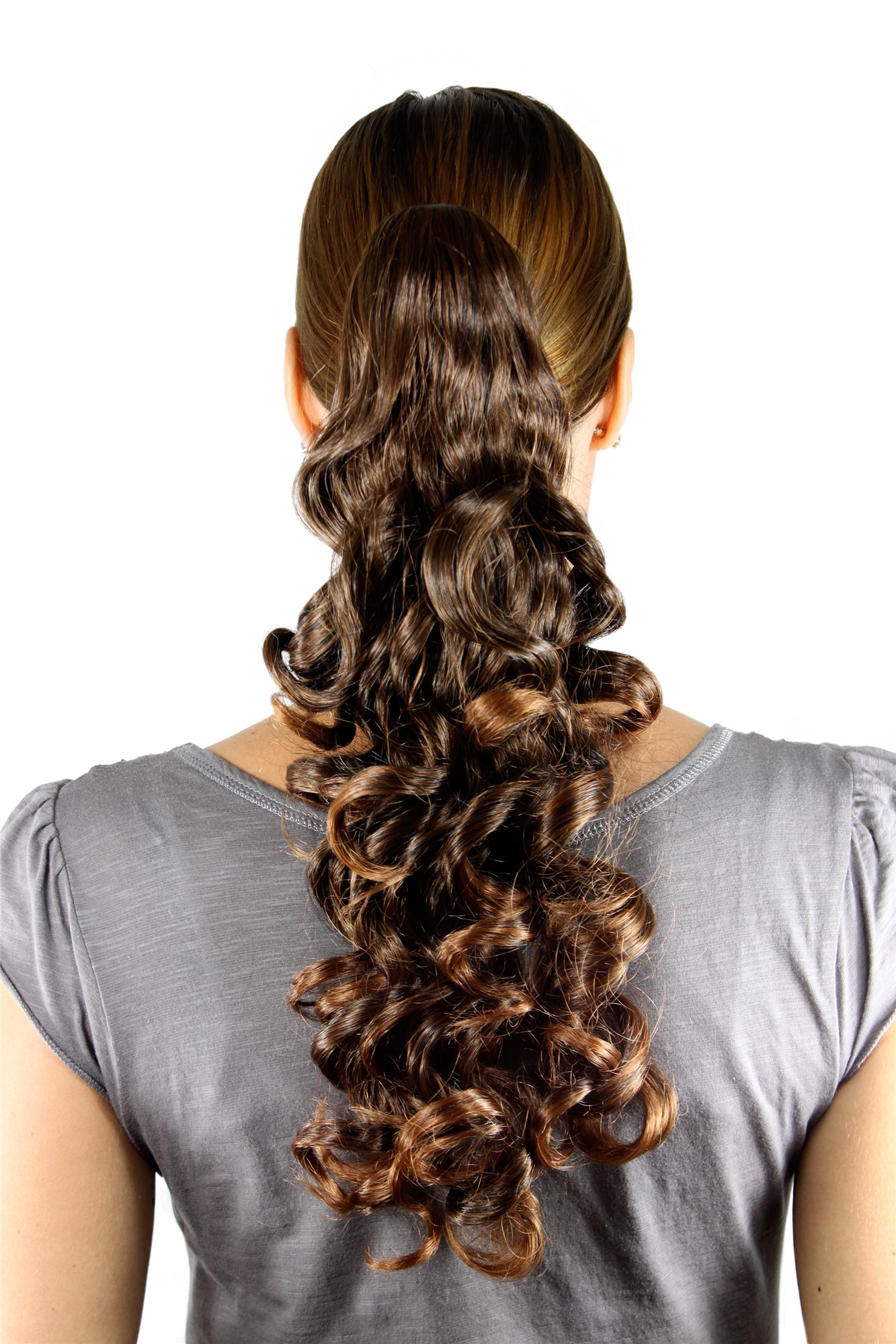Hairpiece PONYTAIL long curls BRUNETTE Mix (NC218 Colour 2T30) brown extension, front view, WIG ME UP: Your Perücken Online Shop Ponytails, Brown, curled, shoulder-length