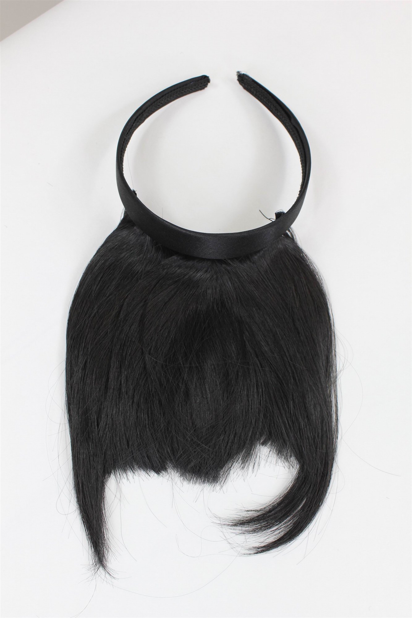 Hair Piece Clip in Bangs Fringe with hair circlet long framing strands HIGH  synthetic BLACK, view 2, WIG ME UP: Your Perücken Online Shop Clip-In Bang, velvet black, straight, short