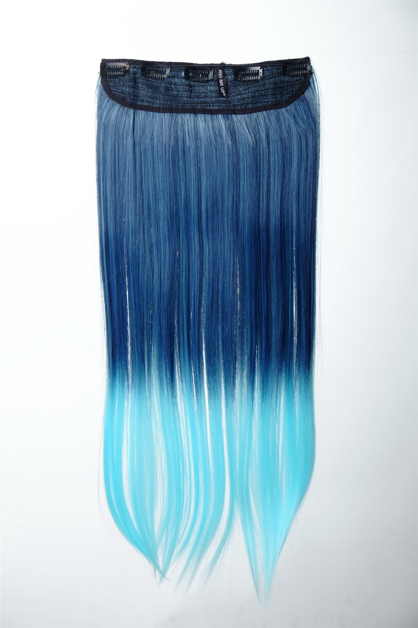 YZF-3179P-T4027TTF2513 Hairpiece Halfwig (half wig) 5 Microclip Clip-In Extension wide full back of head long straight two extreme bright colours mix neon blue aquamarine 23", view 2, WIG ME UP: Your Perücken Online Shop Halfwig, navy blue-neon blue mix, straight, long