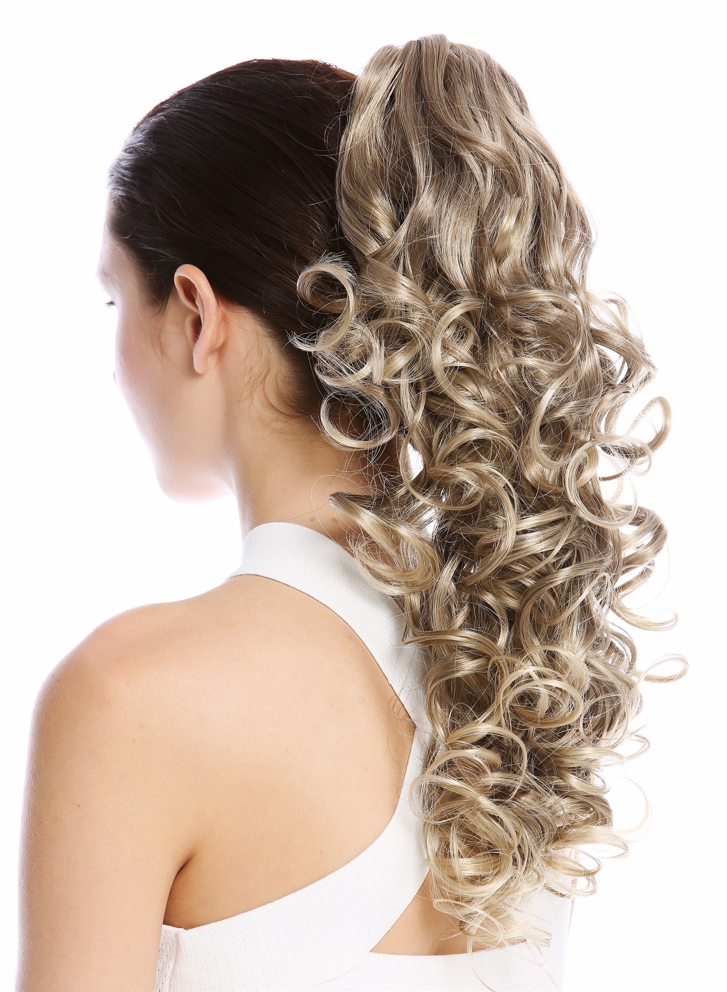 Ponytail Combs & Clamp long voluminous curled curls brown blonde highlights N956, front view, WIG ME UP: Your Perücken Online Shop Ponytails, brown-blonde mix, straight, long