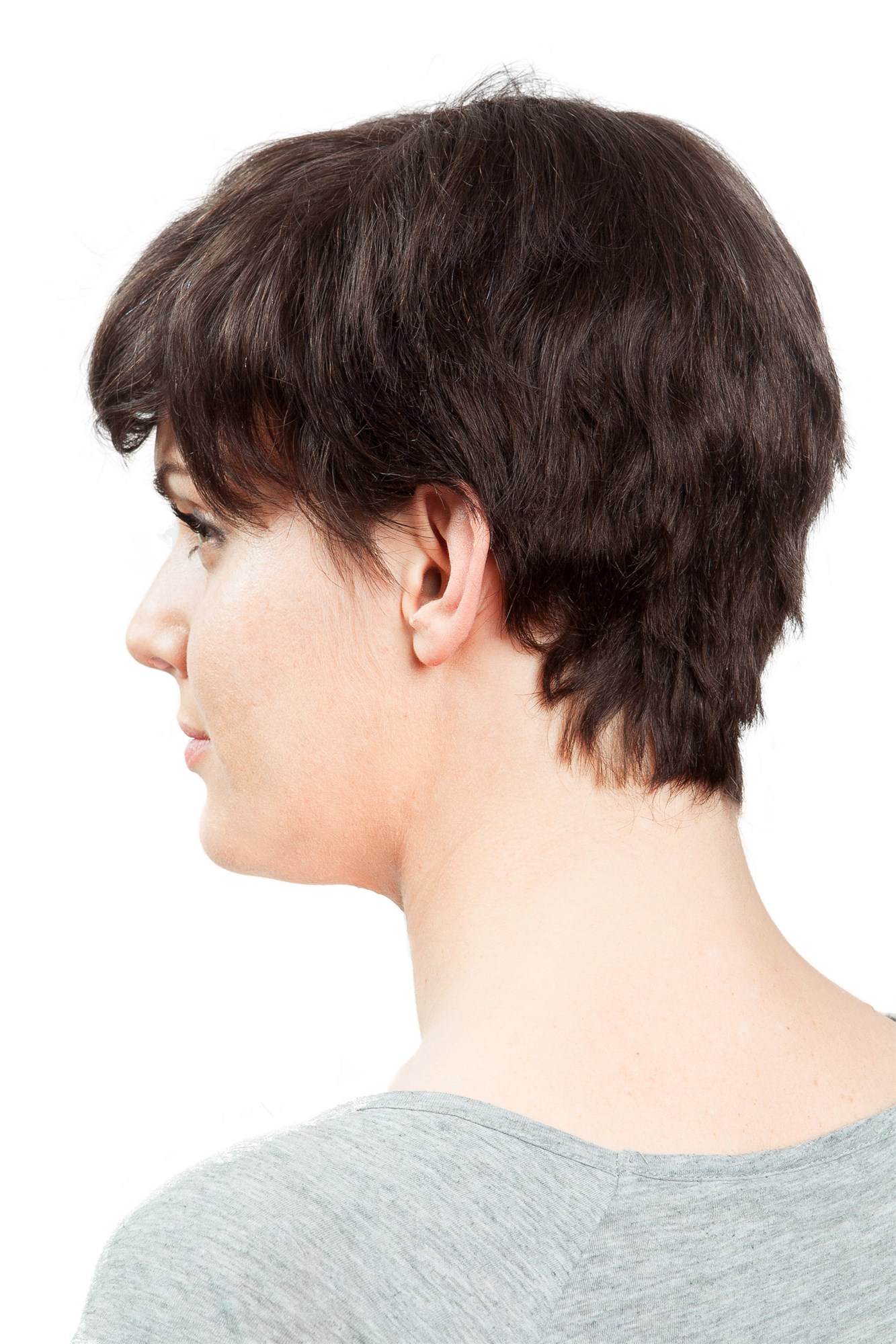 hochwertige Qualitätsperücken, Damenperücke Echthaar Braun Kurz K7-01HH-4, Ansicht 3, WIG ME UP: Ihr Perücken Online Shop wellige Tressen-Perücke 100% Echthaar Braun kurze Haare für Damen