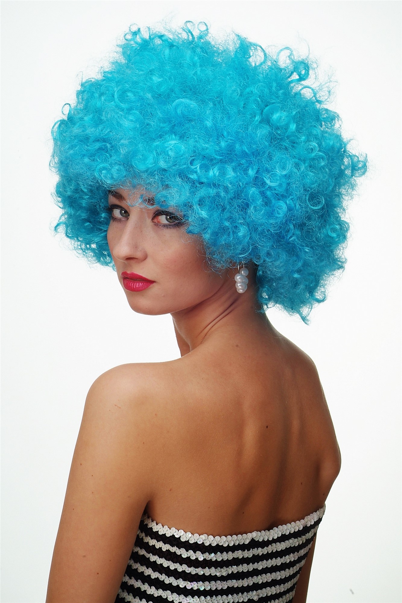 Party/Fancy Dress/Halloween WIG gigantic super volume BLUE disco AFRO funky huge HAIR!, view 3, WIG ME UP: Your Perücken Online Shop Party Wig, Unisex, light blue, curled, short