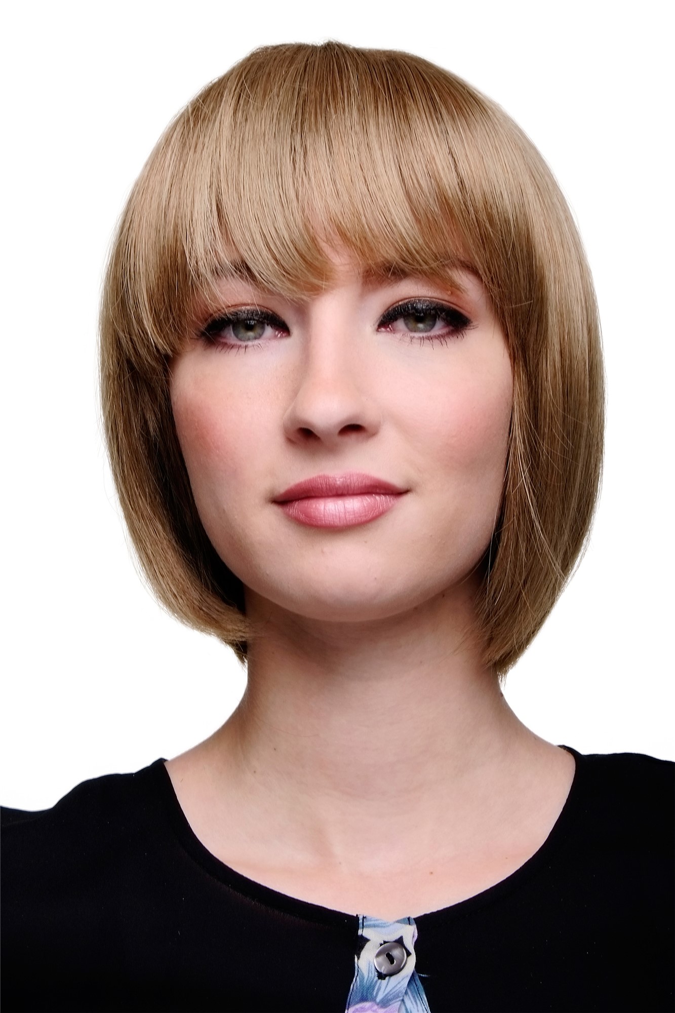 Lady  Wig short Page Bob fringe bangs between dark blond & light brown 703-15, front view, WIG ME UP: Your Perücken Online Shop Quality Wigs, Ladies, honey blonde, straight, short