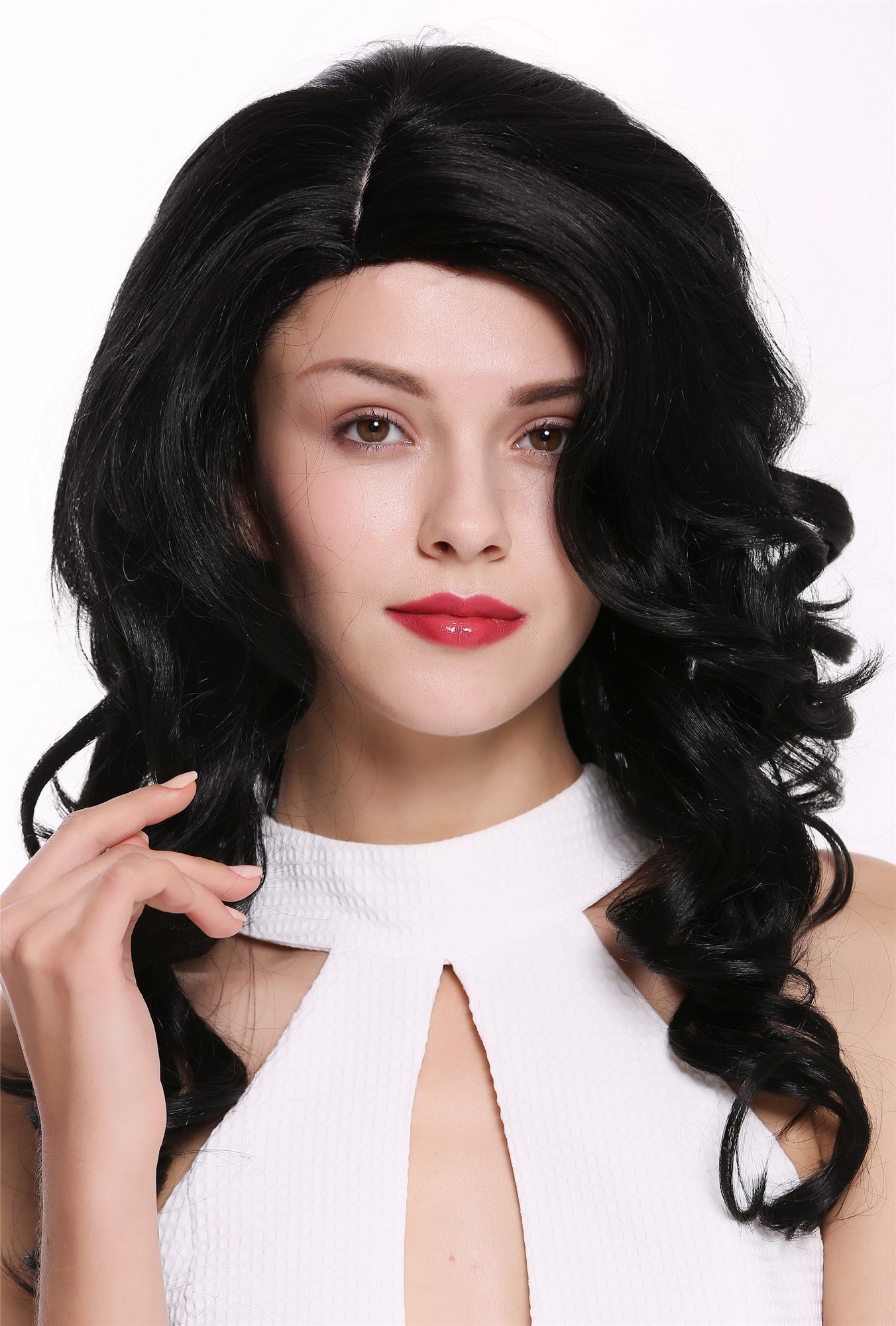 Lady women wig long wavy parting teased volume black Diva DW1948, view 3, WIG ME UP: Your Perücken Online Shop Quality Wigs, Ladies, Black, wavy, long