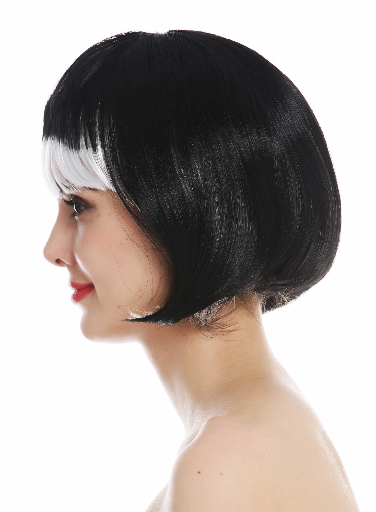 günstige Party Perücke, Perücke Bob schwarz Pony weiß 74023-P103-68, Ansicht 3, WIG ME UP: Ihr Perücken Online Shop glatte Party Perücke Tiefschwarz-Weiß-Mix kurze Haare für Damen