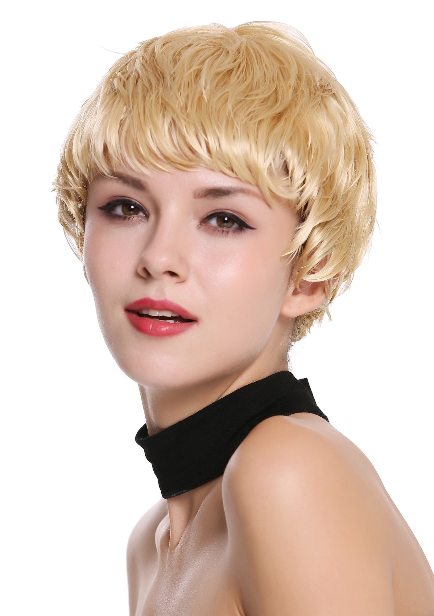 hochwertige Qualitätsperücken, Echthaar Perücke kurz strähnig Platinblond RGH-5938A-HH-613, Ansicht 3, WIG ME UP: Ihr Perücken Online Shop wellige Tressen-Perücke 100% Echthaar Hellblond kurze Haare für Damen