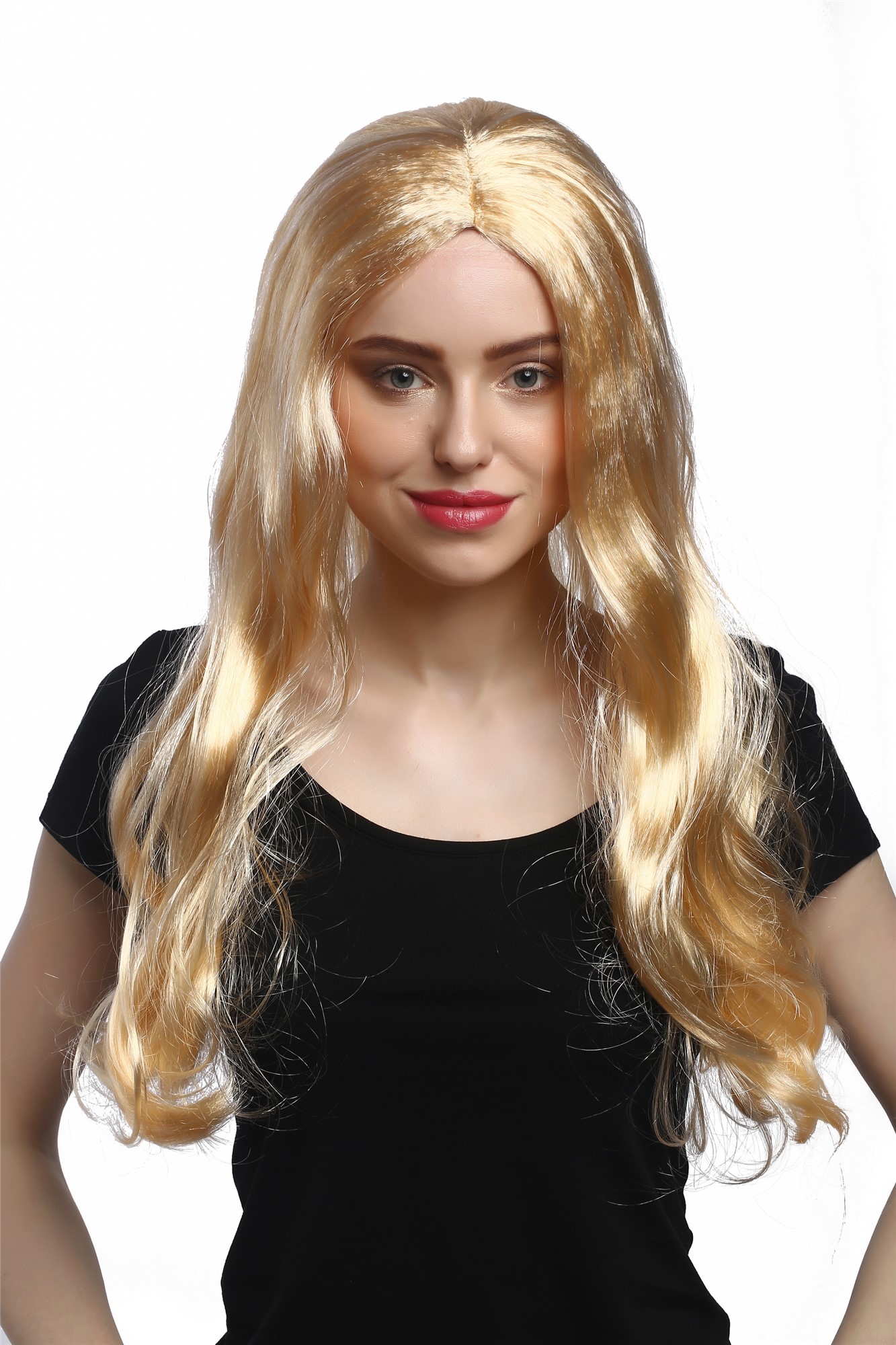 Lady Party Wig Fancy Dress bright gold blond long straight hair Princess Beatnik middle parting, front view, WIG ME UP: Your Perücken Online Shop Party Wig, Ladies, Blonde, straight, long