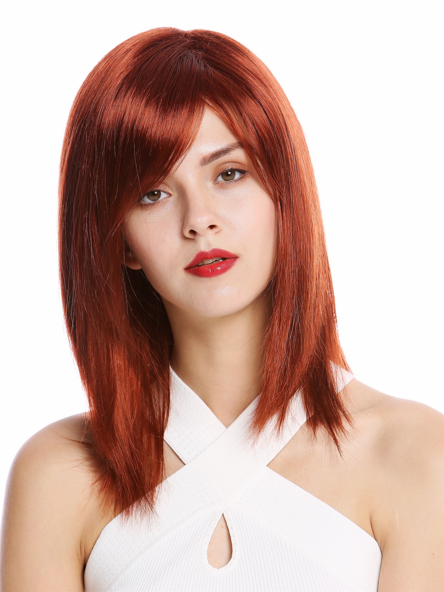 Lady Wig women shoulder-length fringe parting straight red copper GFW2472, front view, WIG ME UP: Your Perücken Online Shop Quality Wigs, Ladies, Red, straight, shoulder-length