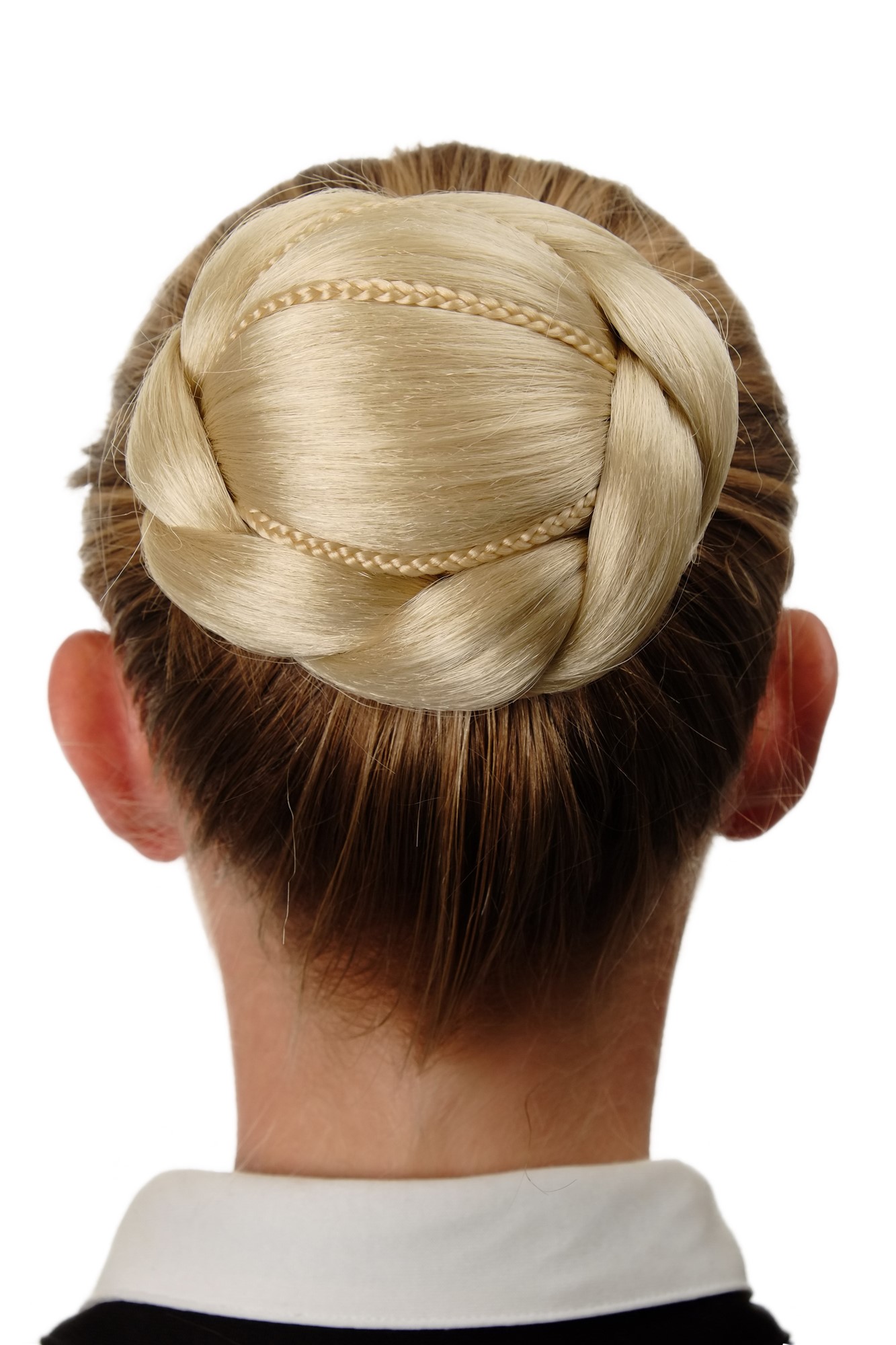 Dutt Haarknoten aufwendig geflochten Platinblond N672-613, Vorderansicht, WIG ME UP: Ihr Perücken Online Shop geflochtener Dutt Haarteil Platinblond