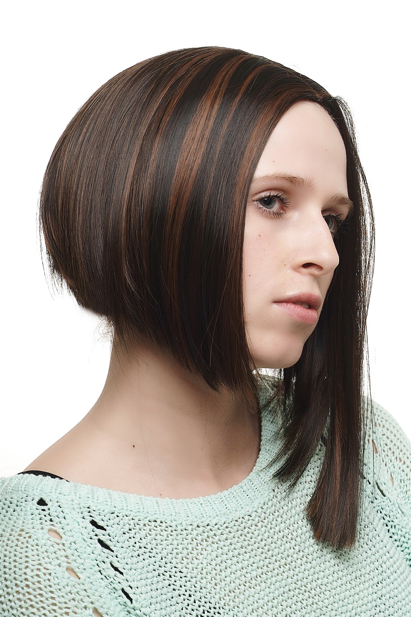 Extravagant & Sexy Lady  Wig Bob + asymmetrical long strands brown + strands of reddishbrown, front view, WIG ME UP: Your Perücken Online Shop Quality Wigs, Ladies, black-brown, straight, short