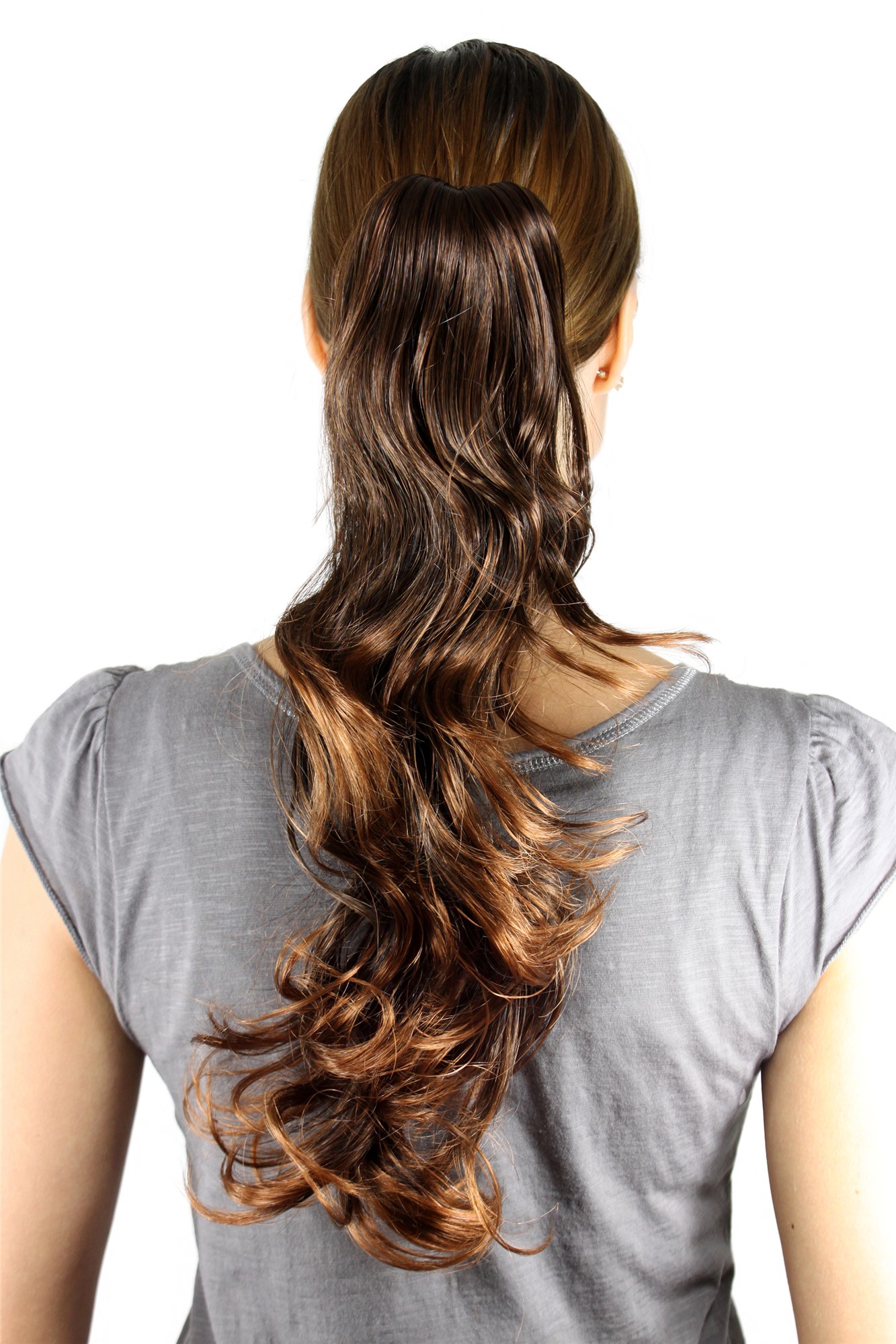 Hairpiece PONYTAIL long WAVY brown mix (T148M Colour 2T30) brunette Extension, front view, WIG ME UP: Your Perücken Online Shop Ponytails, Brown, wavy, long