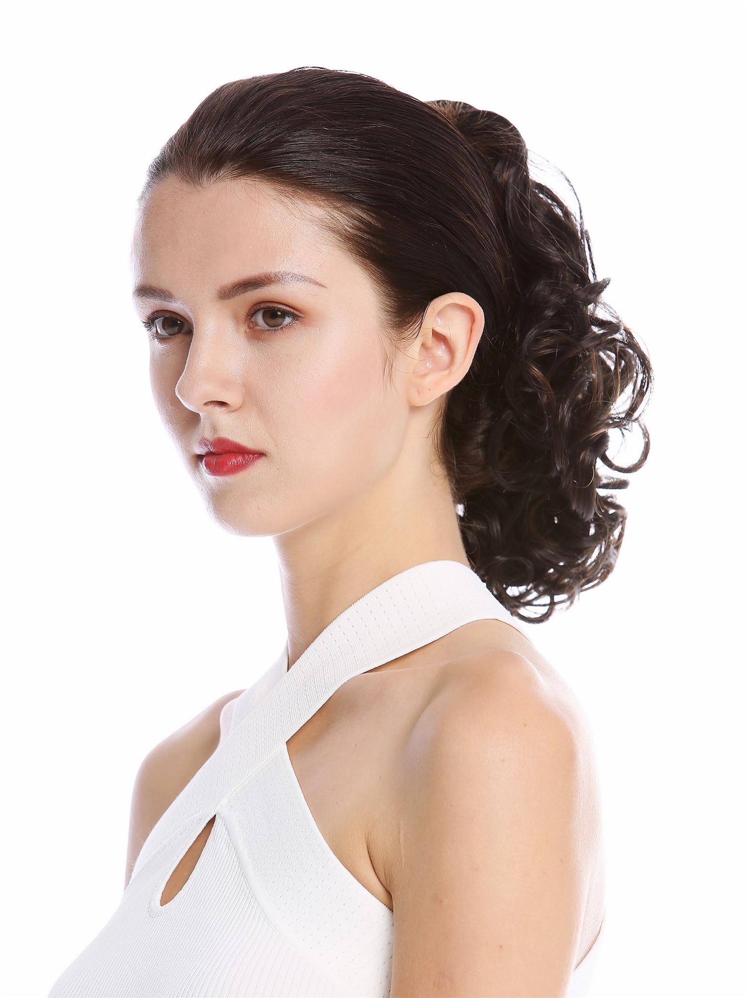 hochwertiger Zopf Voluminös Gelockt Kurz Kastanie Braun MKB-22-V-2H30, Ansicht 3, WIG ME UP: Ihr Perücken Online Shop lockiges Zopf-Haarteil Braun-Mix 25 cm lang