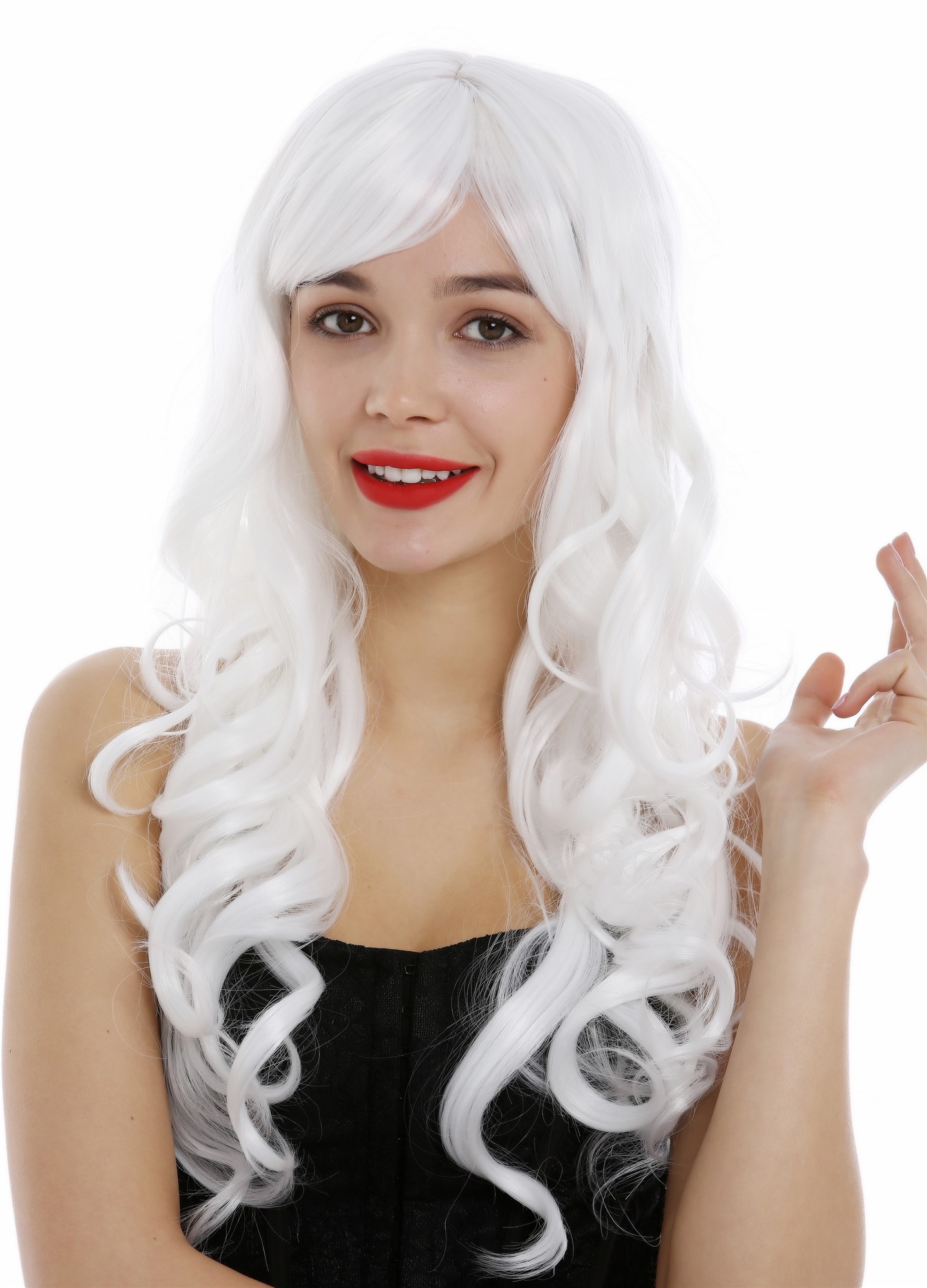 hochwertige Qualitätsperücken, Lange Damen Perücke mit großen kräftigen Locken Pony Weiß 285-1001, Ansicht 2, WIG ME UP: Ihr Perücken Online Shop lockige Tressen-Perücke mit Kopfhaut-Imitat Blütenweiß lange Haare für Damen