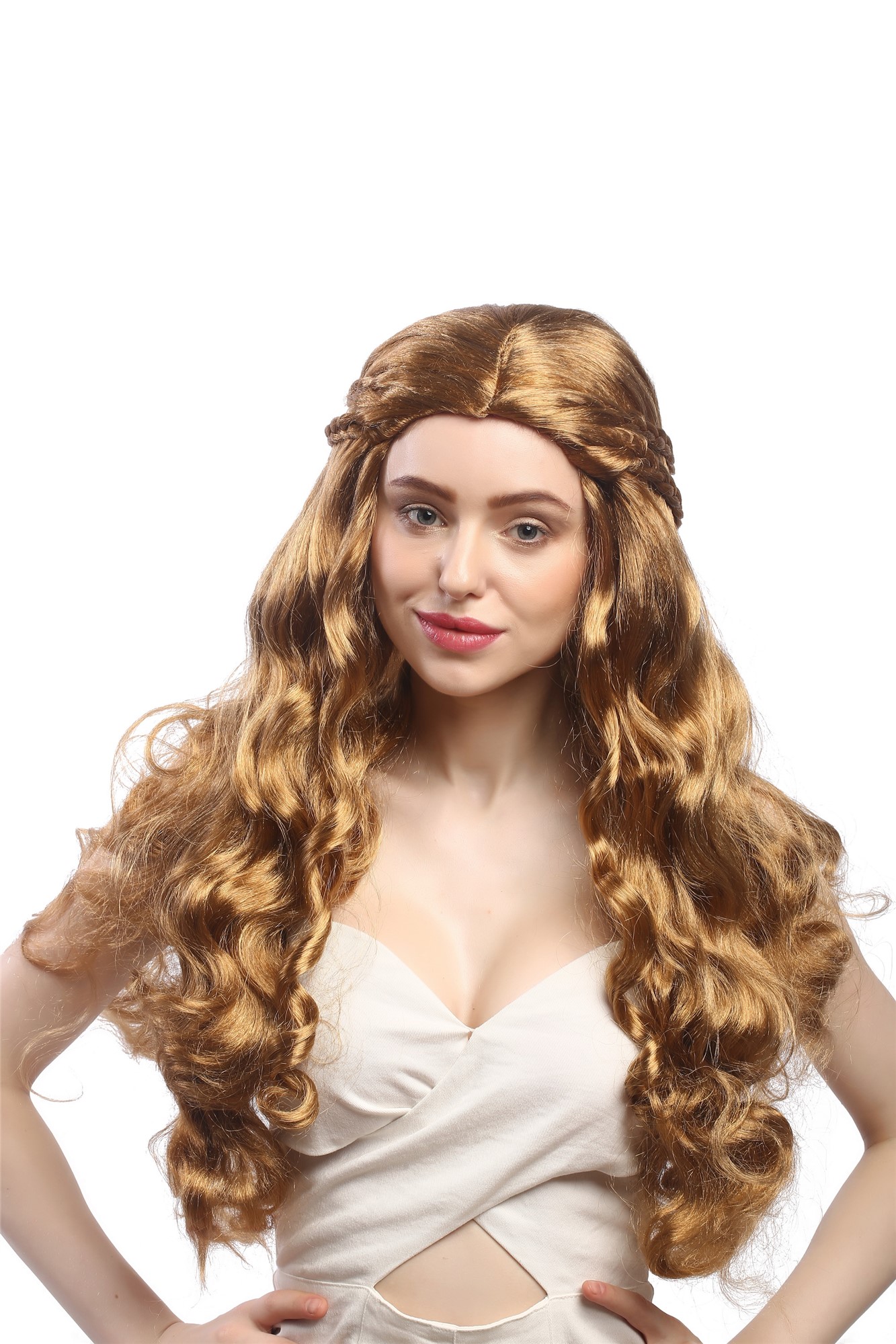Lady Party Wig fairytale romantic style braided strands hair circlet long Hippie Princess blond mix, view 2, WIG ME UP: Your Perücken Online Shop Party Wig, Ladies, Blonde, Brown, Braided, long