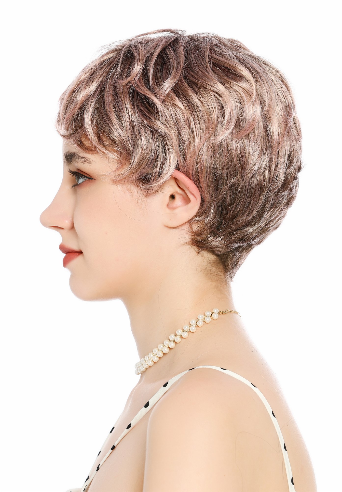 Perücke Damen Herren burschikos androgyn unsisex kurz wild gewellt Blond Mix Rosa Strähnchen VK-72-2215T