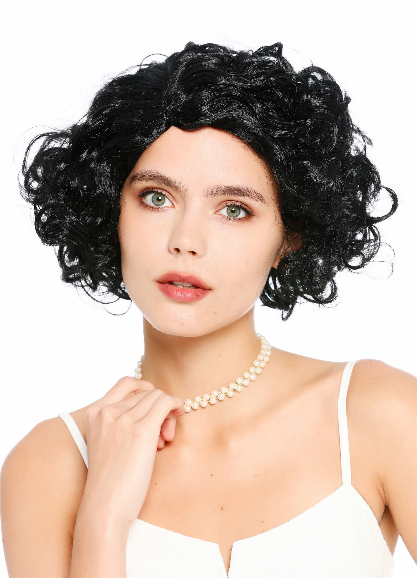 lockige Party-Perücke Schwarz 30 cm lange Perücke für Damen