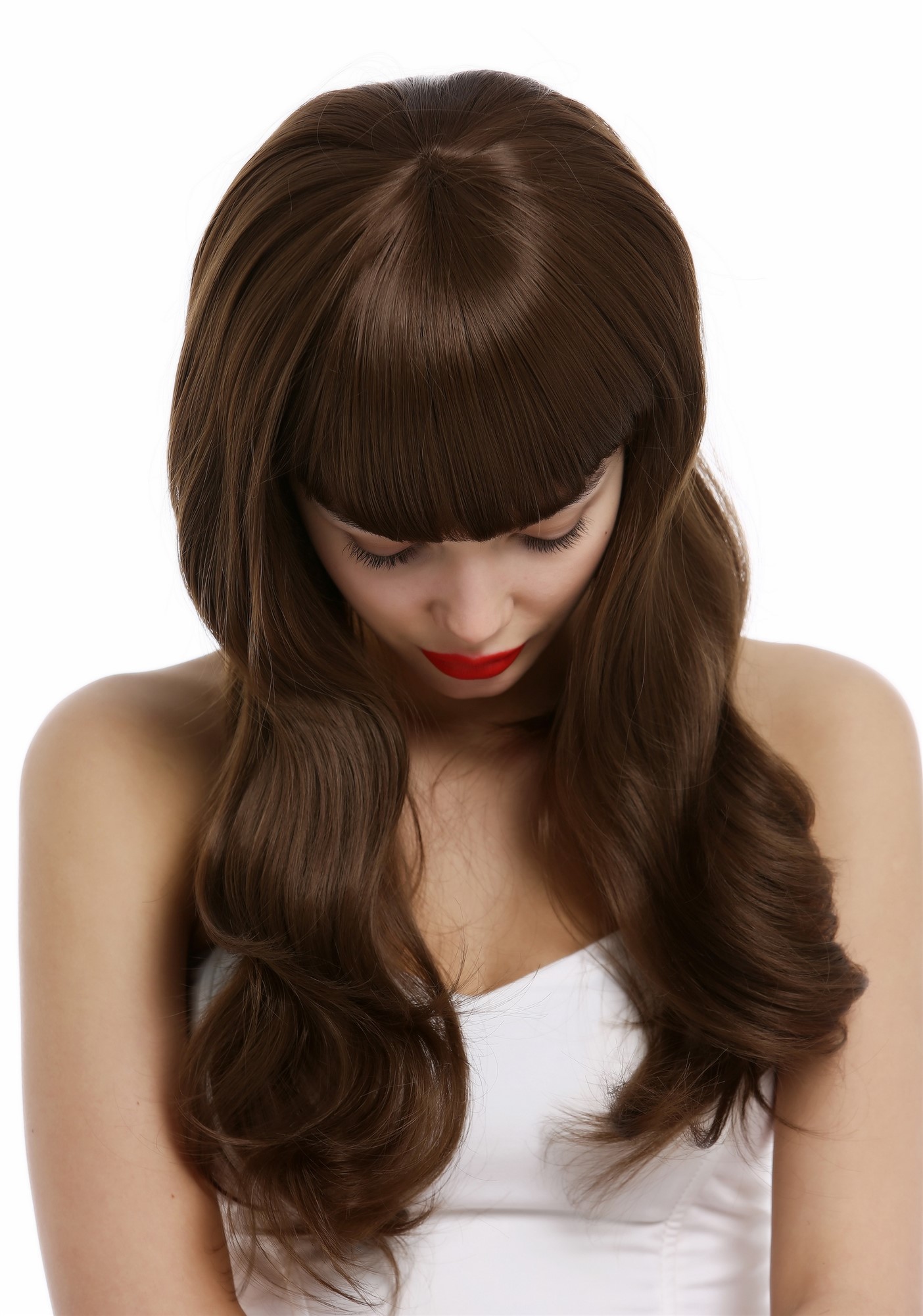 Lady wig long wavy wide bangs 60s vintage retro style medium brown st20120021, view 5, WIG ME UP: Your Perücken Online Shop Quality Wigs, Ladies, medium golden brown, wavy, long
