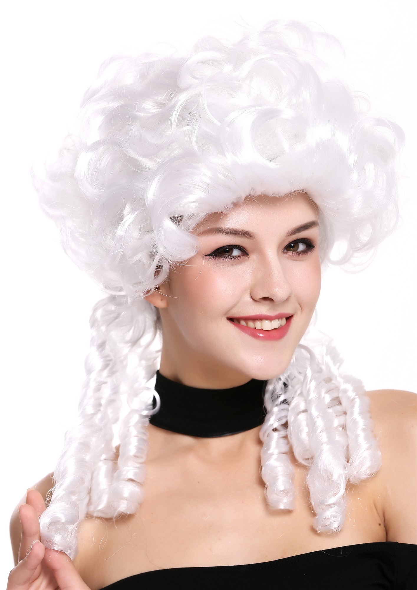 Lady Wig historic Baroque Victorian white noble spiral curls ringlets DH1009, front view, WIG ME UP: Your Perücken Online Shop Party Wig, Ladies, White, curled, shoulder-length