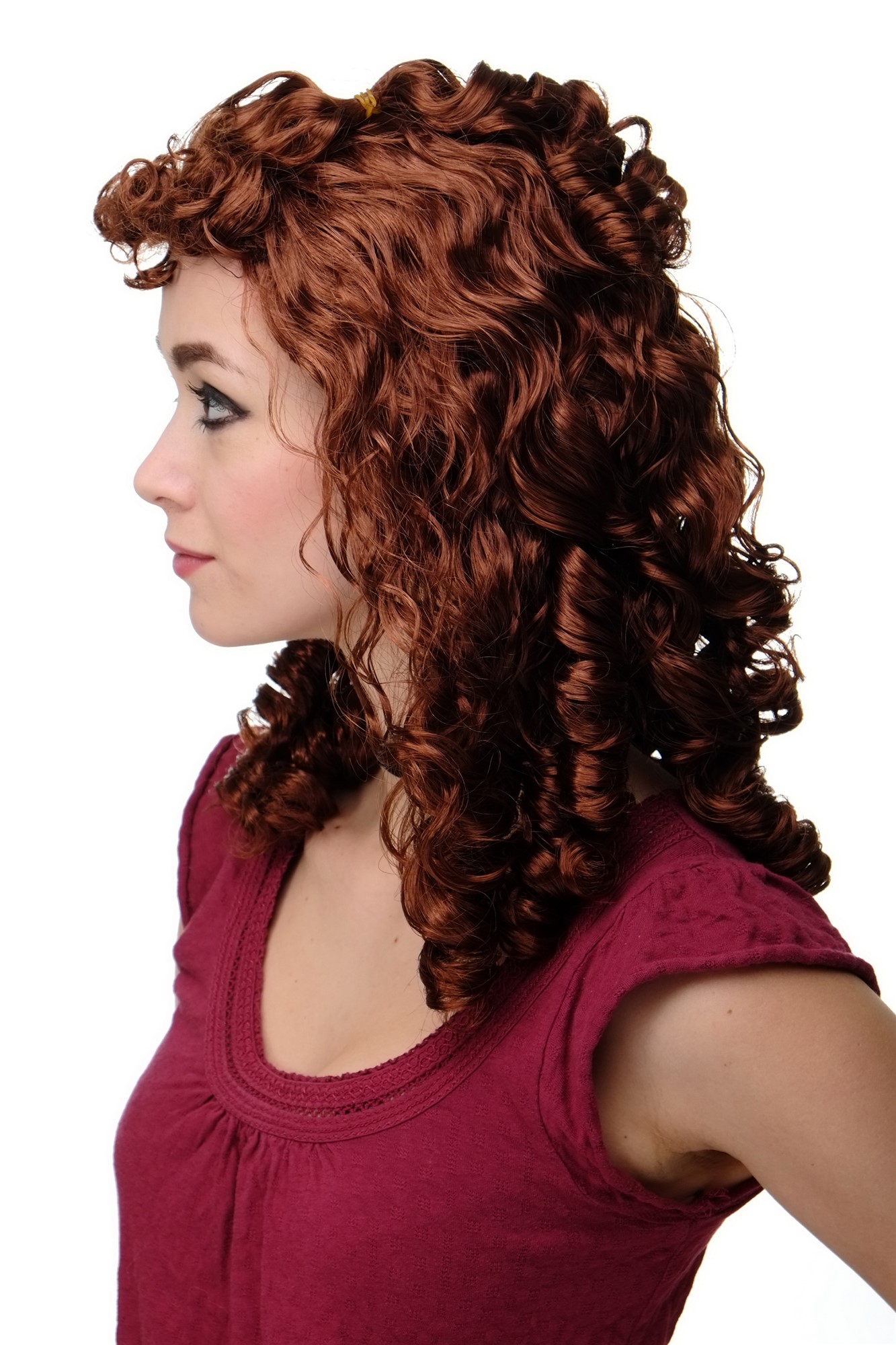 Party Wig, Ladies, Brown, curled, shoulder-length