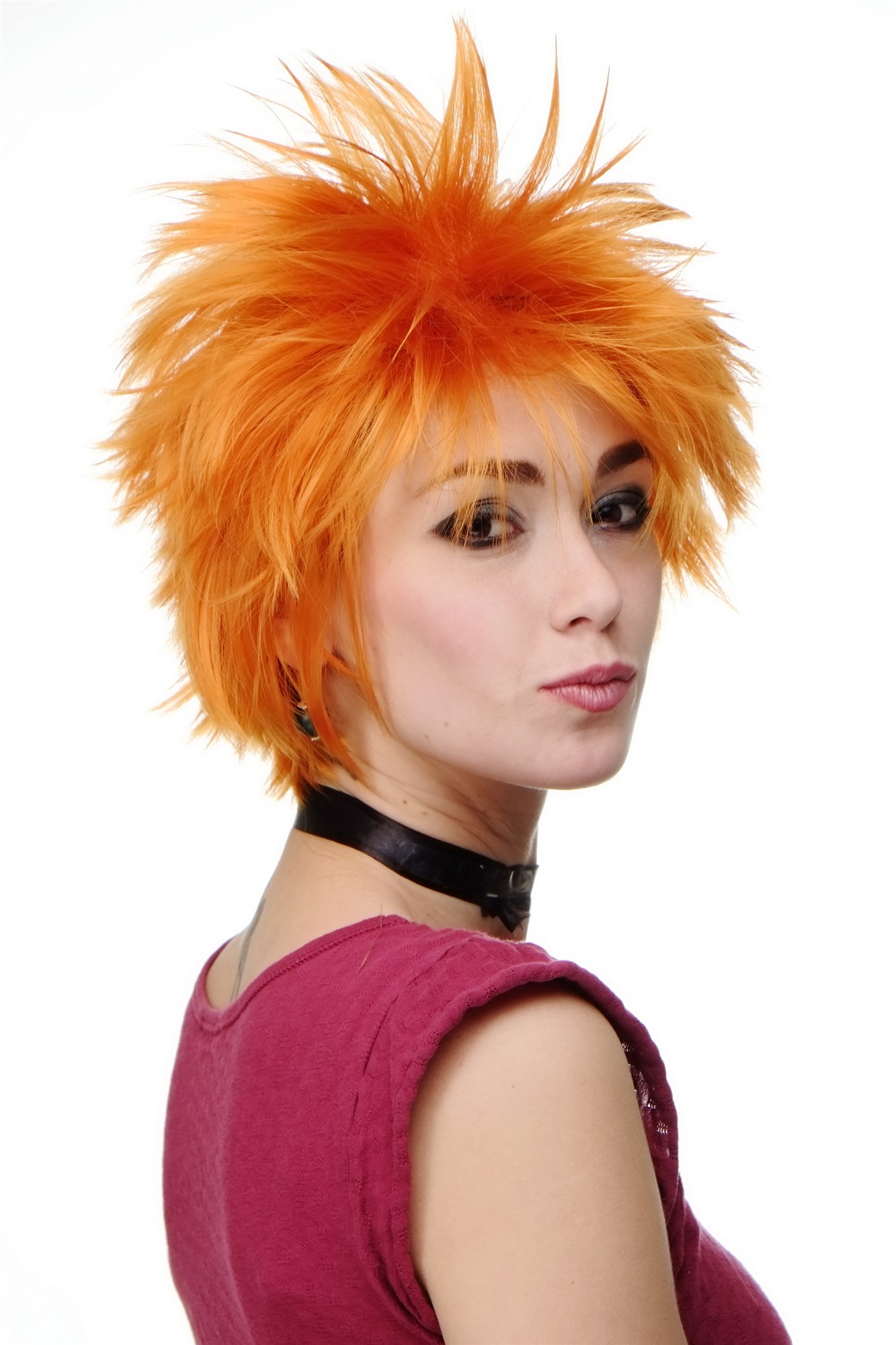 wellige Tressen-Perücke Orange kurze Haare für Damen