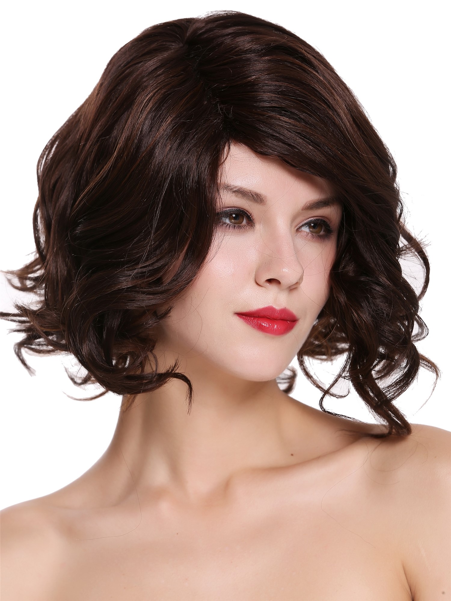 hochwertige Qualitätsperücken, Perücke Kurz Gewellt Scheitel Kastanie Braun RGF-6877-SP4/30, Ansicht 2, WIG ME UP: Ihr Perücken Online Shop wellige Tressen-Perücke Kastanie Braun Mix kurze Haare für Damen