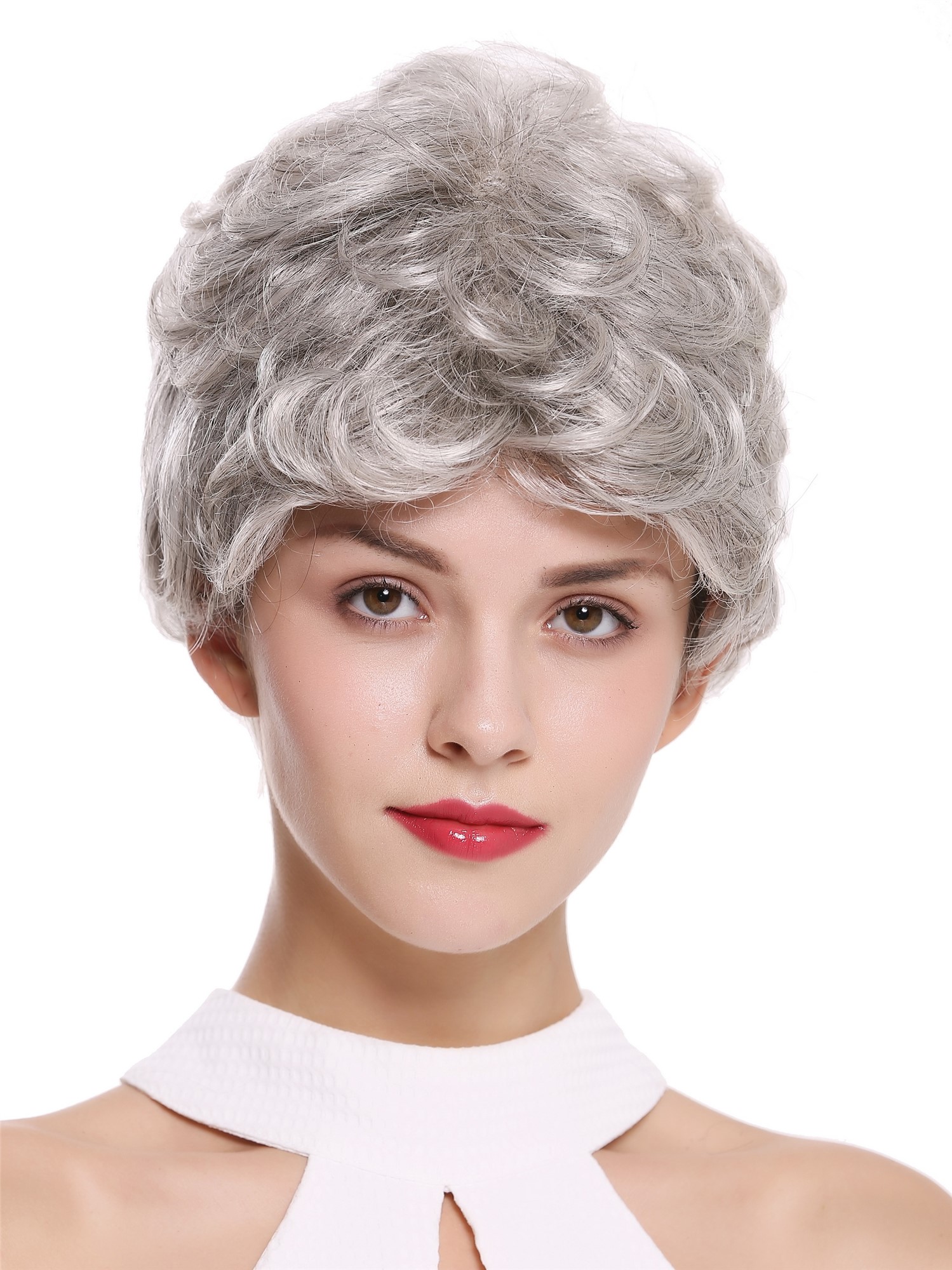 hochwertige Qualitätsperücken, Perücke kurz gewellt helles Grau DW2339-51, Ansicht 3, WIG ME UP: Ihr Perücken Online Shop wellige Tressen-Perücke Silbergrau kurze Haare für Unisex