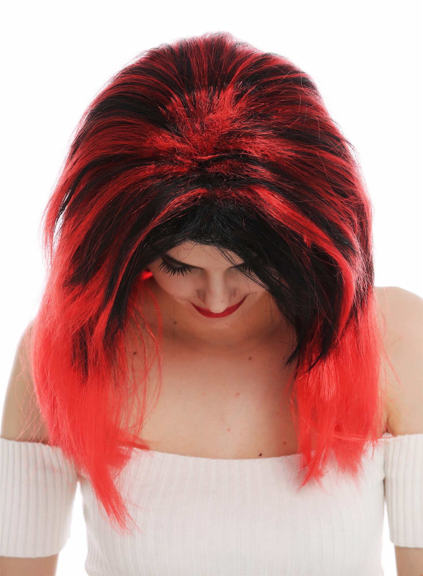 günstige Party Perücke, Perücke lang glatt Mittelscheitel schwarz rot gesträhnt Teufelin 63040-P103-13, Ansicht 6, WIG ME UP: Ihr Perücken Online Shop glatte Party Perücke Tiefschwarz-Knallrot-Mix schulterlange Haare für Damen