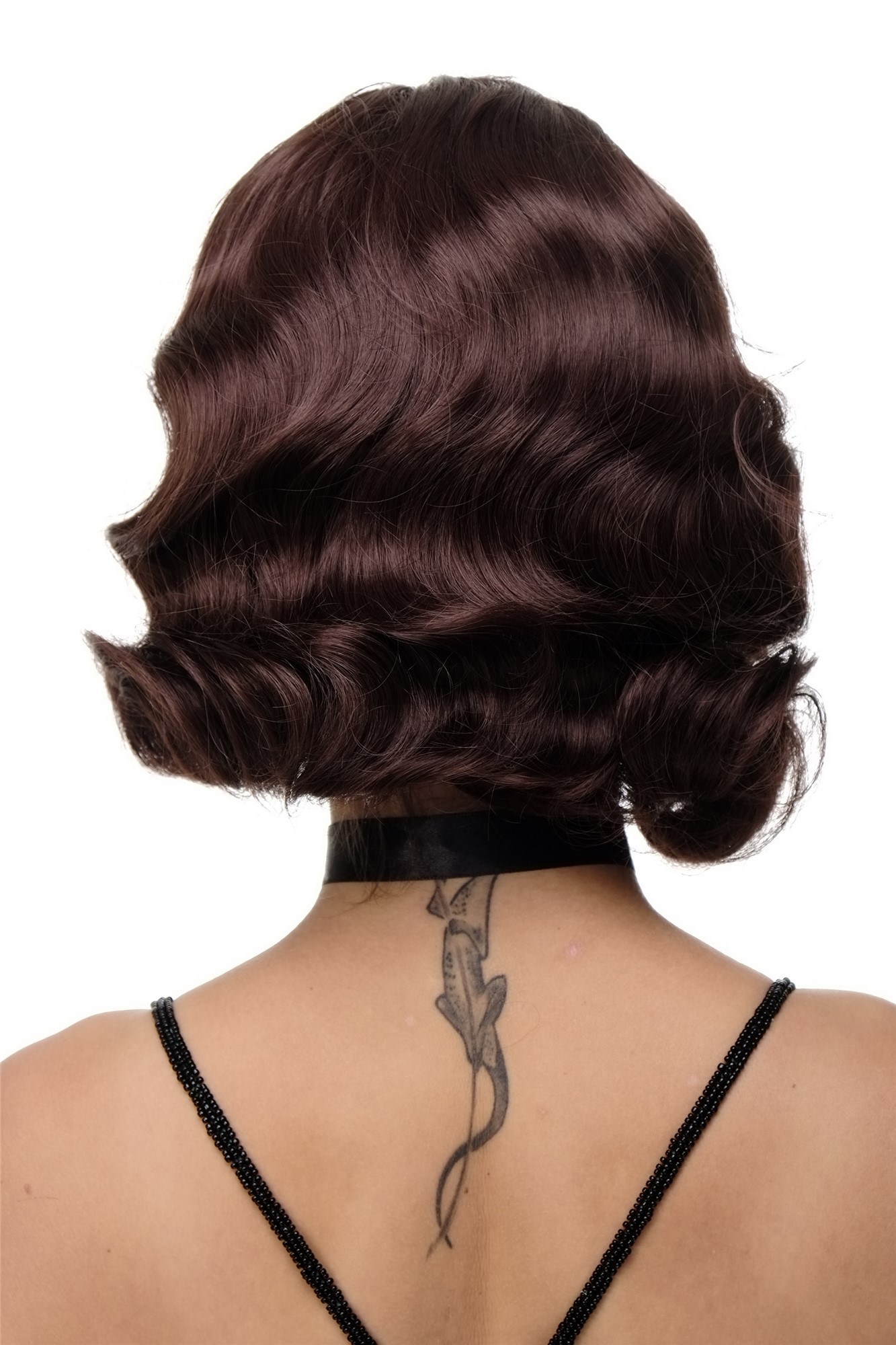 hochwertige Qualitätsperücken, Perücke 20er Jahre Swing Charleston Kastanienbraun GFW1726-33, Ansicht 3, WIG ME UP: Ihr Perücken Online Shop wellige Tressen-Perücke mit Kopfhaut-Imitat Kastanie kurze Haare für Damen