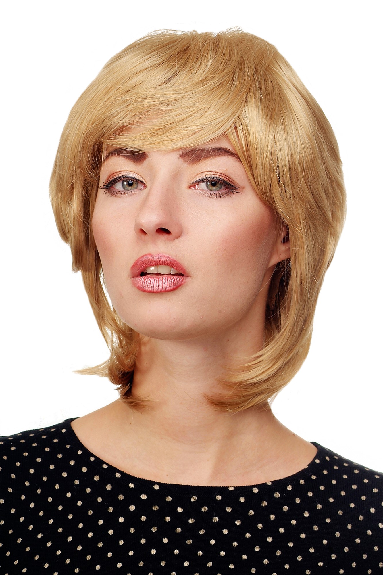 hochwertige Qualitätsperücken, Damenperücke Goldblond toupiert Volumen Modell: AL-844, Vorderansicht, WIG ME UP: Ihr Perücken Online Shop glatte Tressen-Perücke Goldblond kurze Haare für Damen
