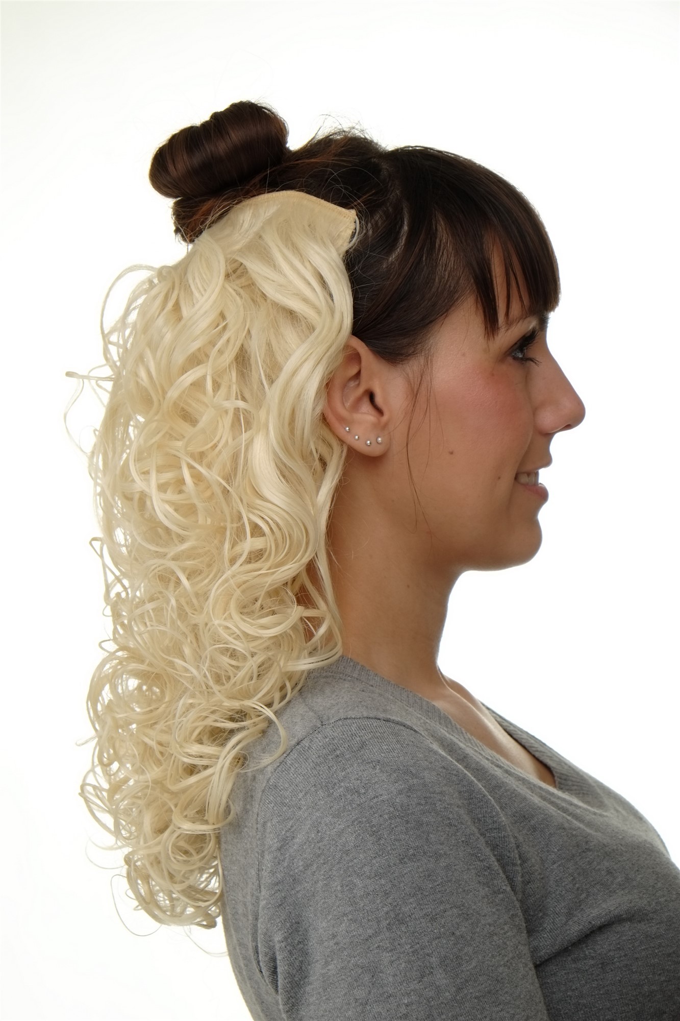 Haarteil 7 Clips Haarverlängerung Halbperücke Locken Platinblond H9312-613, Ansicht 5, WIG ME UP: Ihr Perücken Online Shop lockige Halbperücke Platinblond 40 cm lang