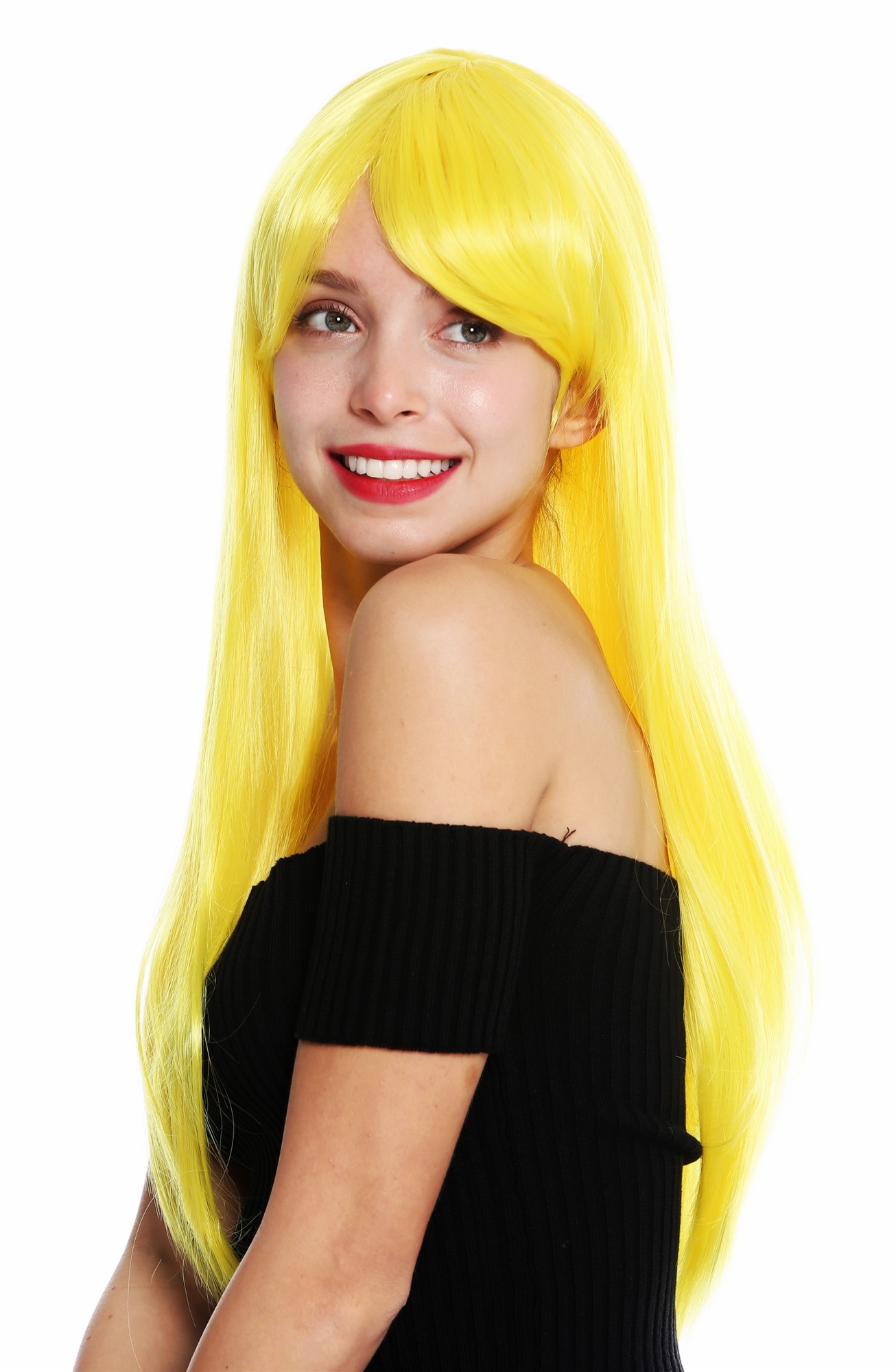 Women's wig lady cosplay long sleek fringe parted parting yellow YZF-41062, view 3, WIG ME UP: Your Perücken Online Shop Quality Wigs, Ladies, neon yellow, straight, long
