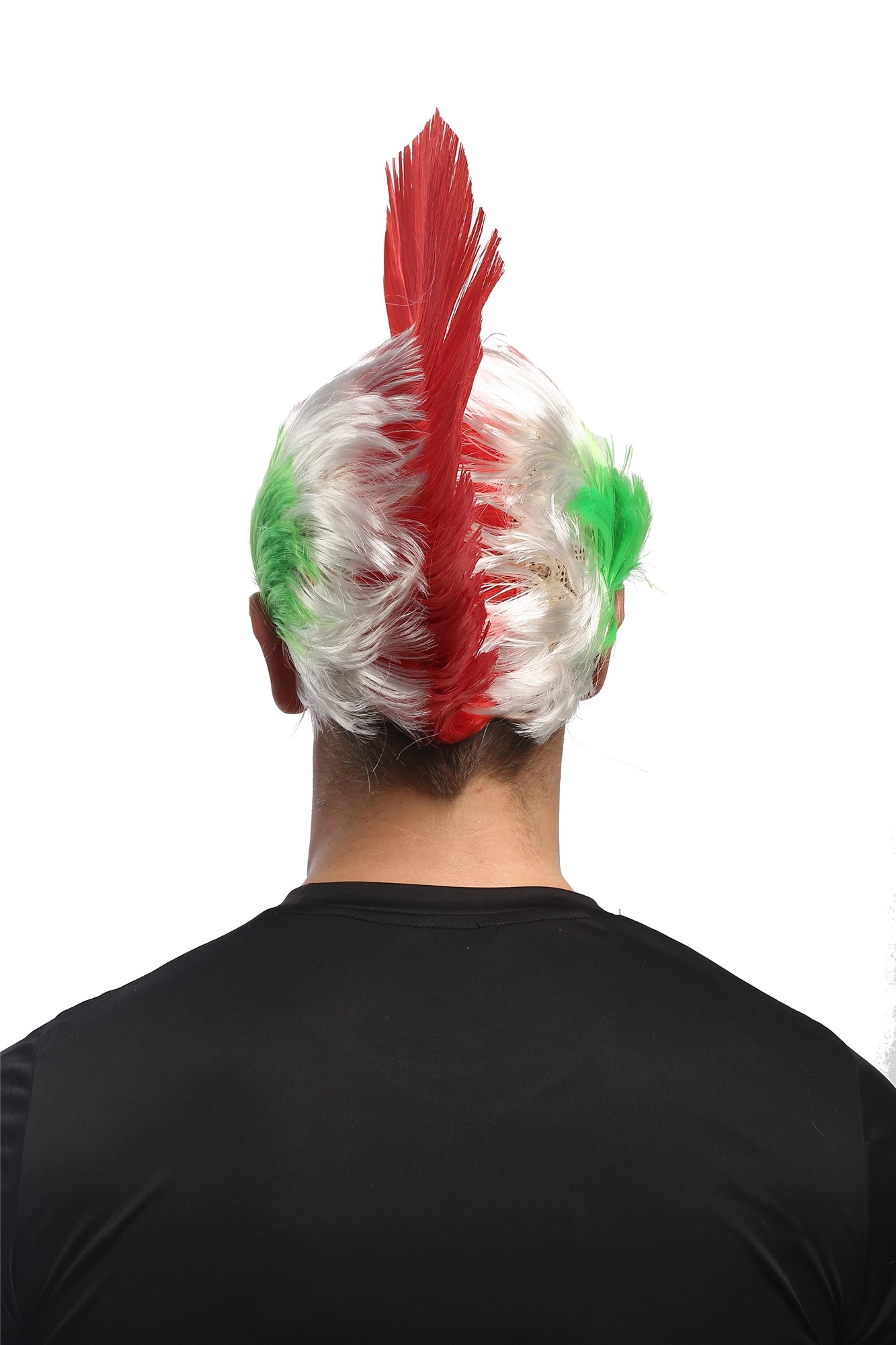 Wig Ladies Men Halloween Carnival green white red spiky Soccer fan mohawk Italy, view 4, WIG ME UP: Your Perücken Online Shop Party Wig, Unisex, Red, White, Green, straight, short