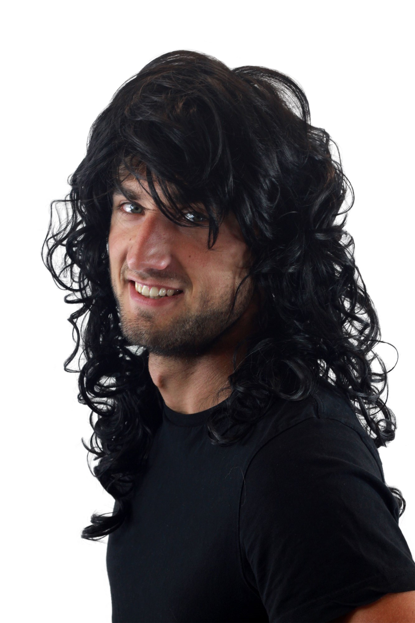 GLAMOUROUS  Man Unisex Wig Glam Rock Rocker Metal LONG backcombed curls BLACK voluminous, view 2, WIG ME UP: Your Perücken Online Shop Quality Wigs, Men, velvet black, curled, long