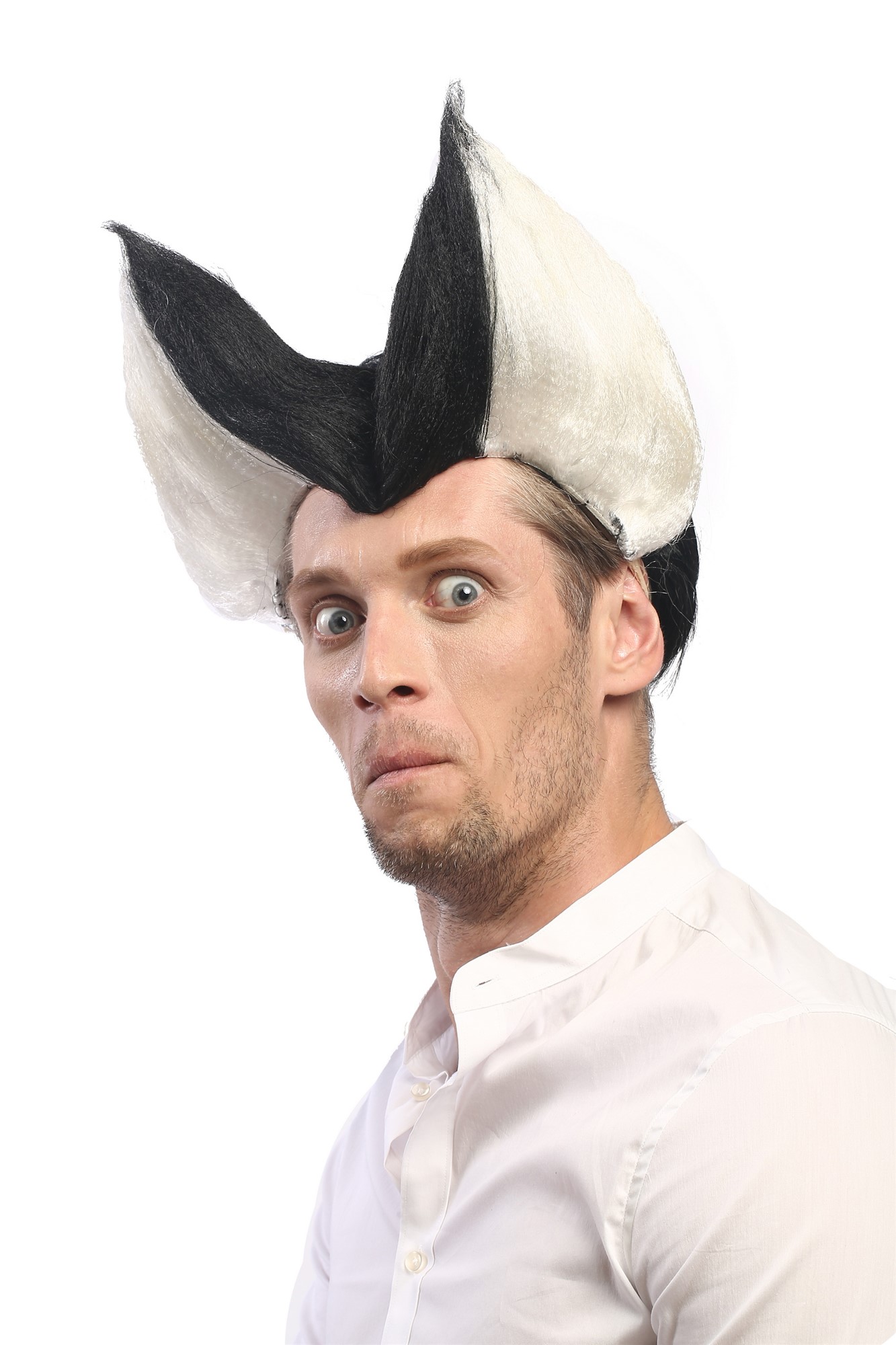 Lady Man Wig Vampire Evil Sorcerer Countess Count Dracula Witch Demon 24422, view 2, WIG ME UP: Your Perücken Online Shop Party Wig, Men, Black-and-white, wavy, short